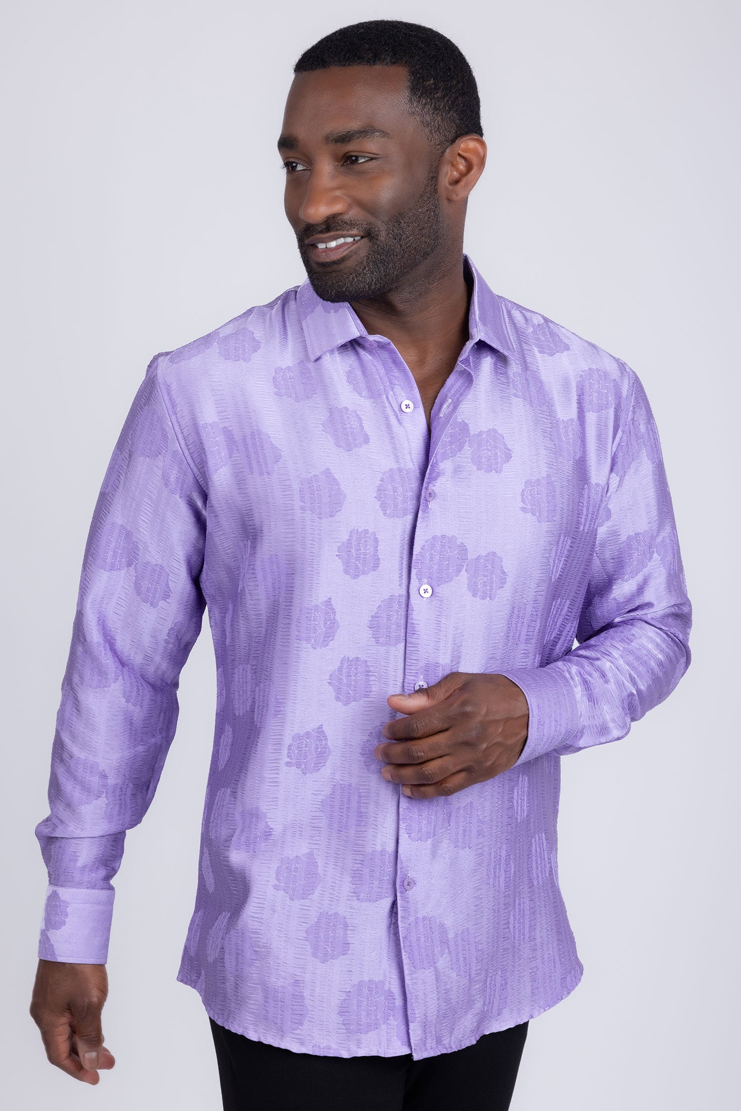 Barabas Men's Floral Rose Button Down Long Sleeve Shirt 4B31 Purple