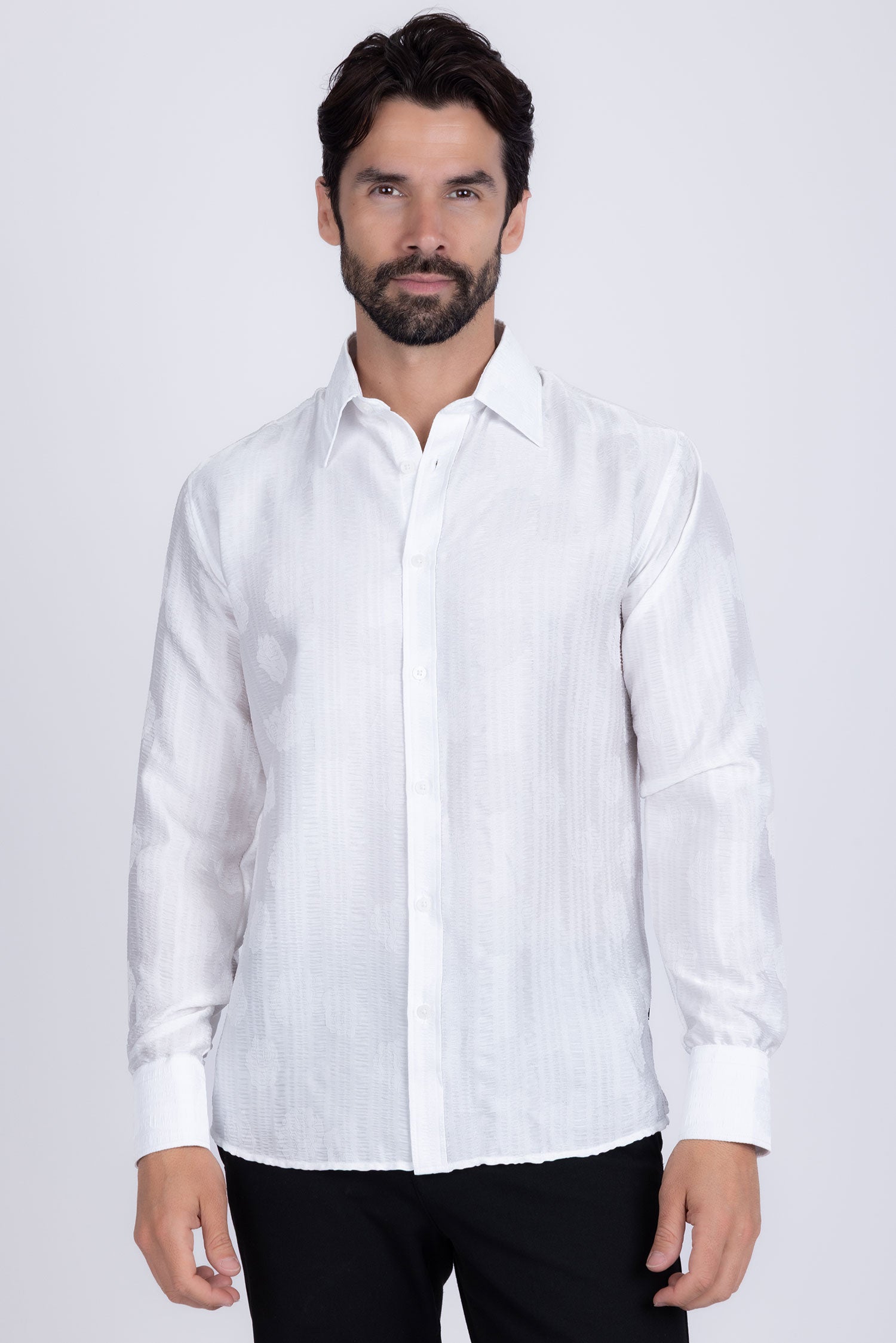 Barabas Men's Floral Rose Button Down Long Sleeve Shirt 4B31 White