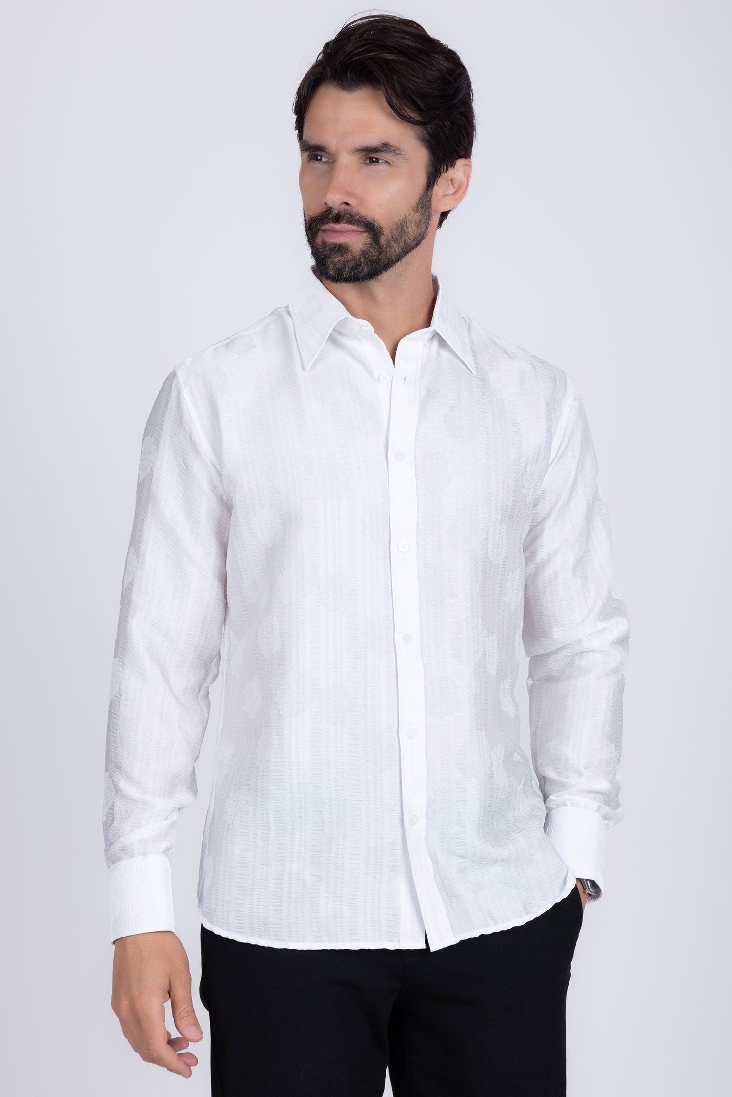 Barabas Men's Floral Rose Button Down Long Sleeve Shirt 4B31 White