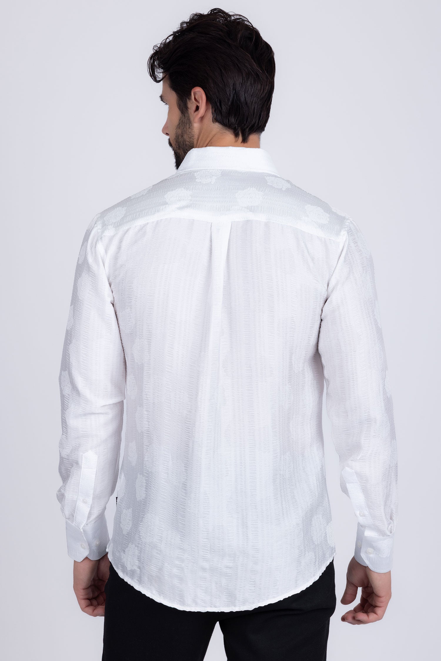 Barabas Men's Floral Rose Button Down Long Sleeve Shirt 4B31 White