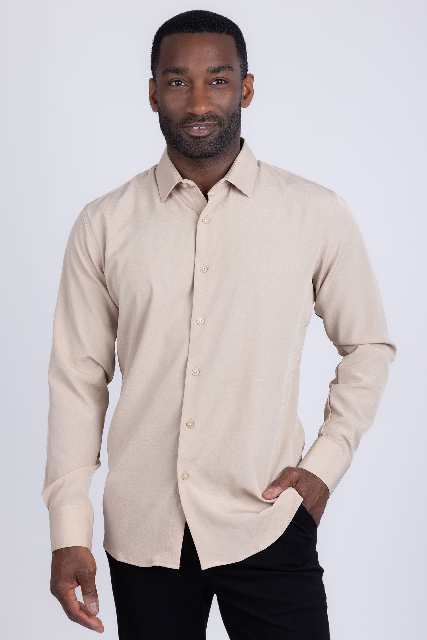 BARABAS Men's Solid Color Casual Button Down Long Sleeve Shirt 4B33 Beige