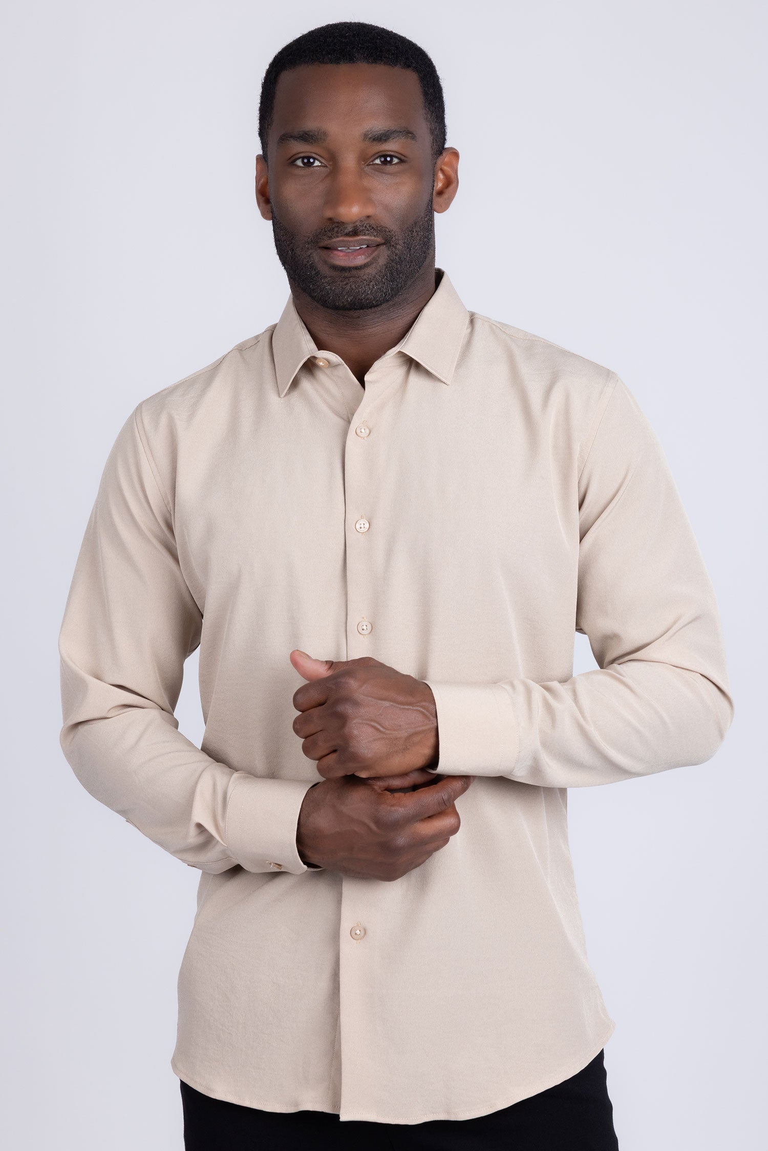 BARABAS Men's Solid Color Casual Button Down Long Sleeve Shirt 4B33 Beige