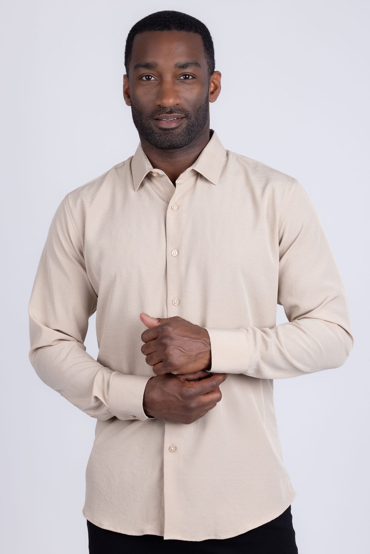 BARABAS Men's Solid Color Casual Button Down Long Sleeve Shirt 4B33 #Color_Beige