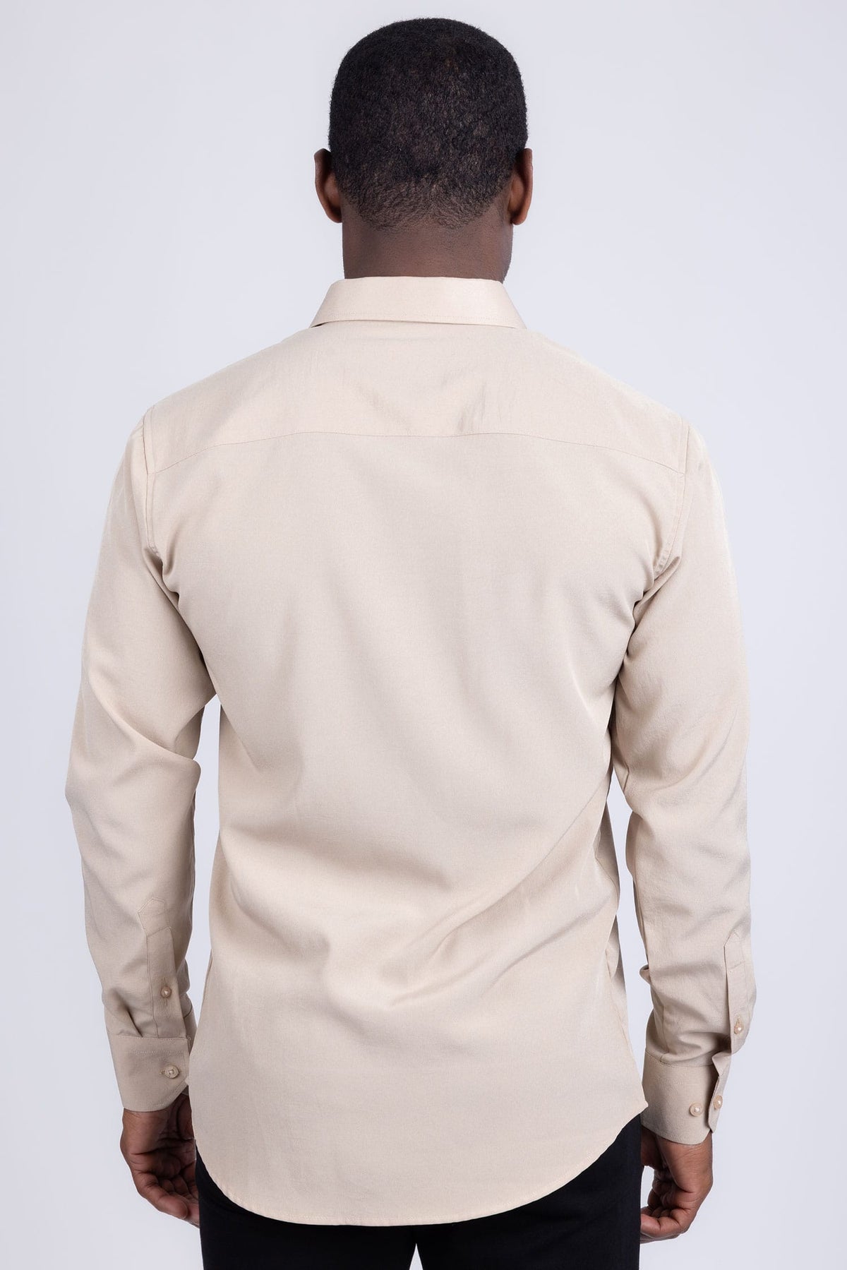 BARABAS Men's Solid Color Casual Button Down Long Sleeve Shirt 4B33 #Color_Beige