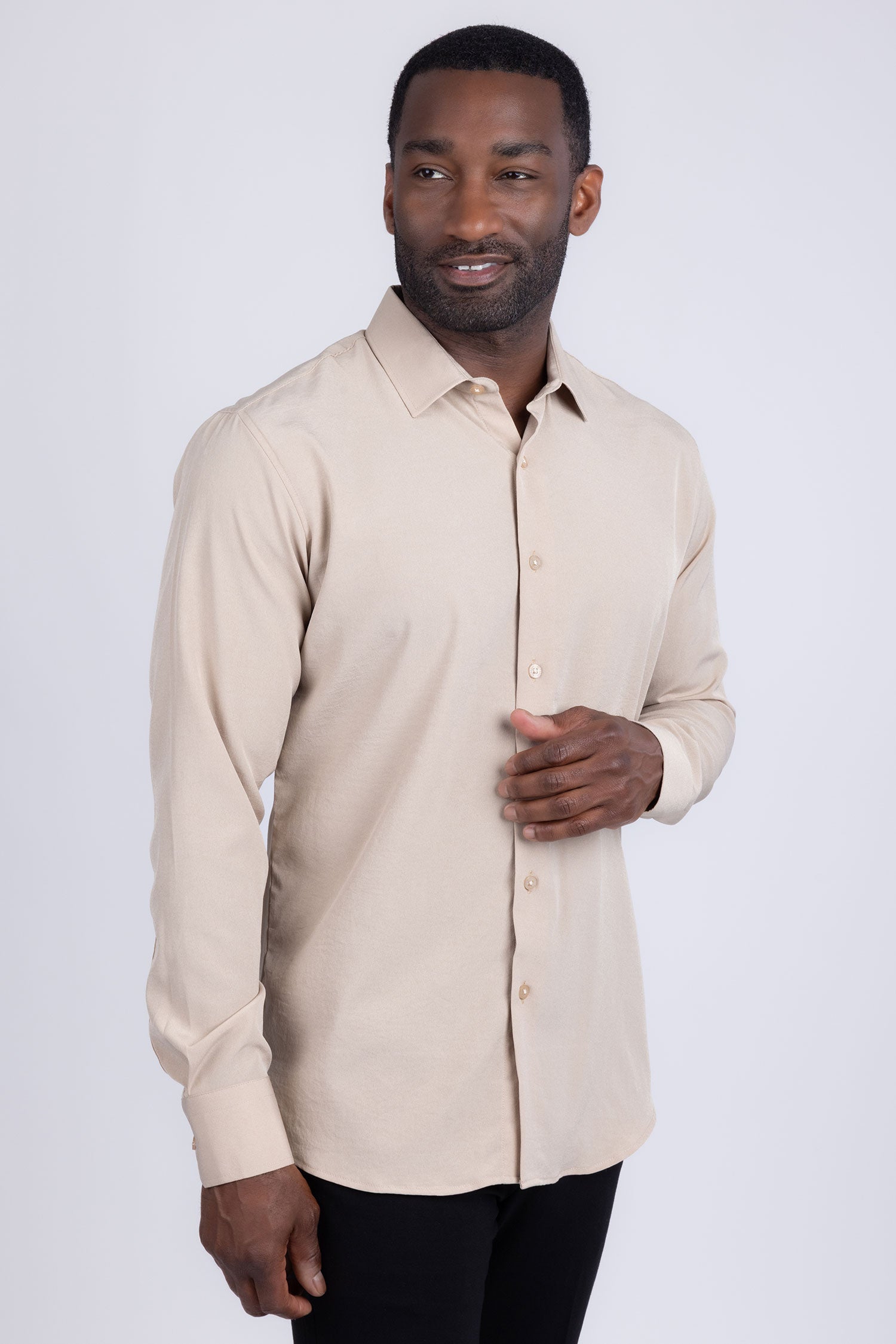 BARABAS Men's Solid Color Casual Button Down Long Sleeve Shirt 4B33 Beige