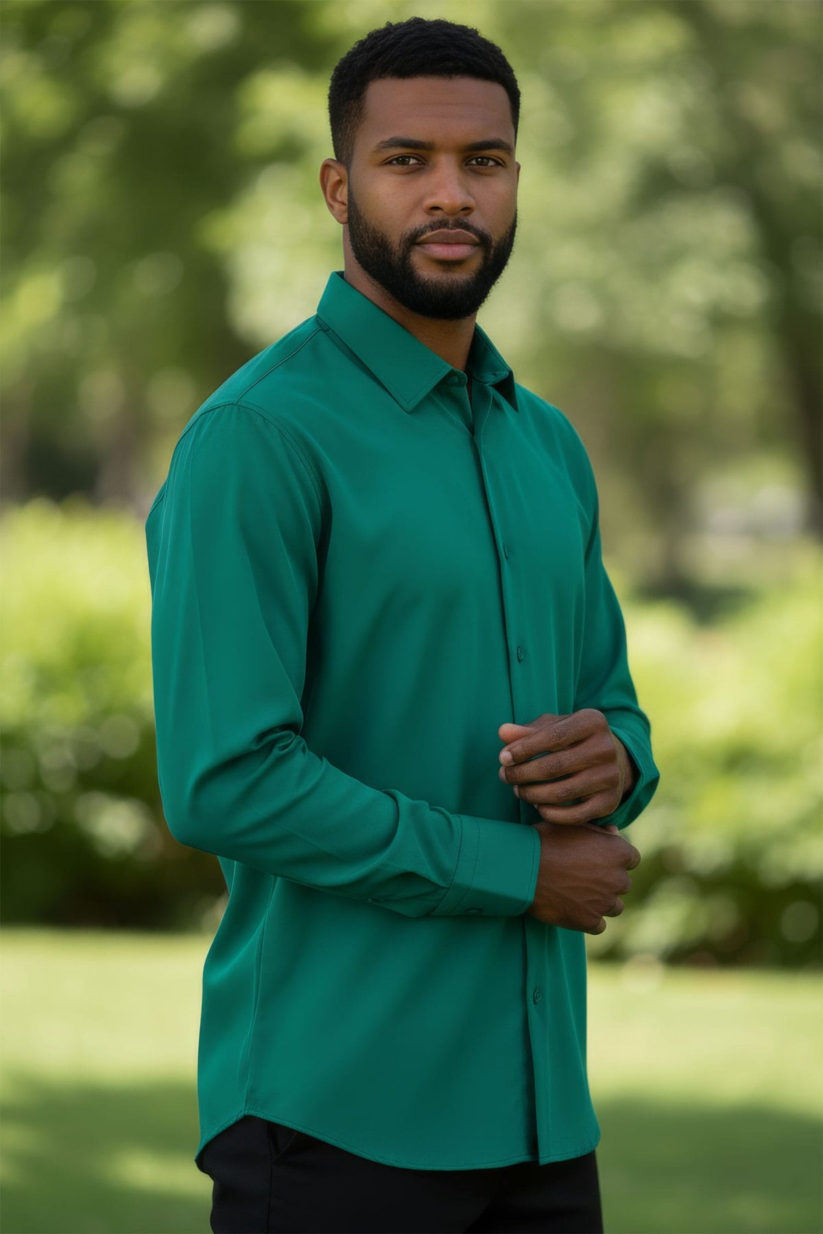 BARABAS Men's Solid Color Casual Button Down Long Sleeve Shirt 4B33 #Color_Green