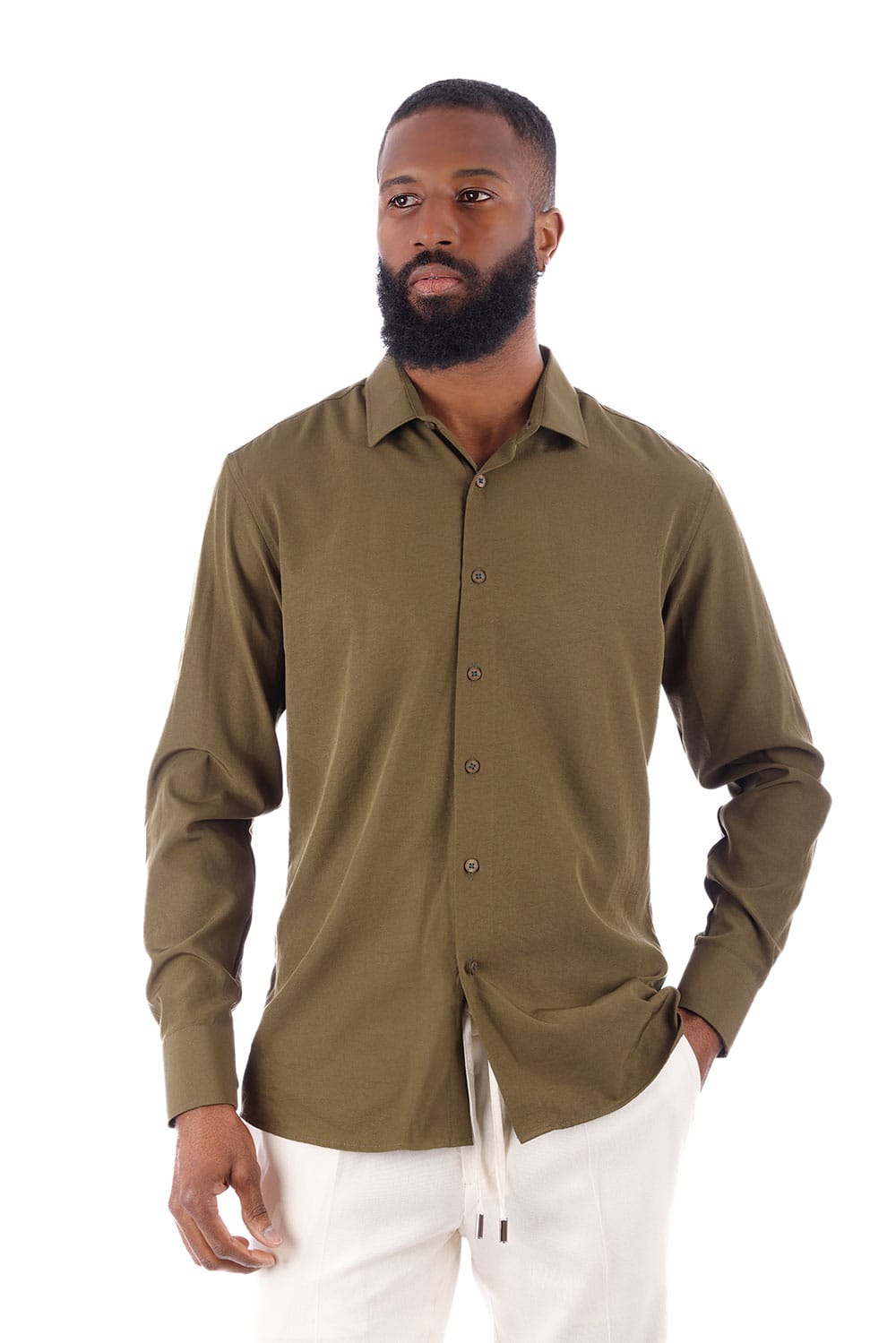 BARABAS Men's Solid Color Casual Button Down Long Sleeve Shirt 4B33 #Color_Khaki