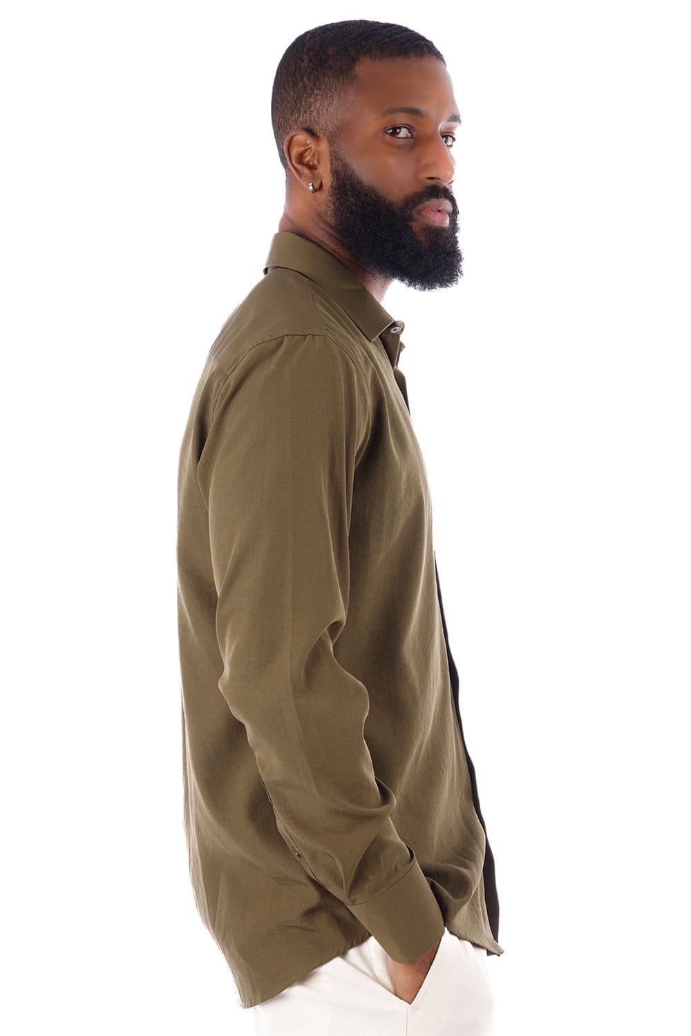 BARABAS Men's Solid Color Casual Button Down Long Sleeve Shirt 4B33 #Color_Khaki