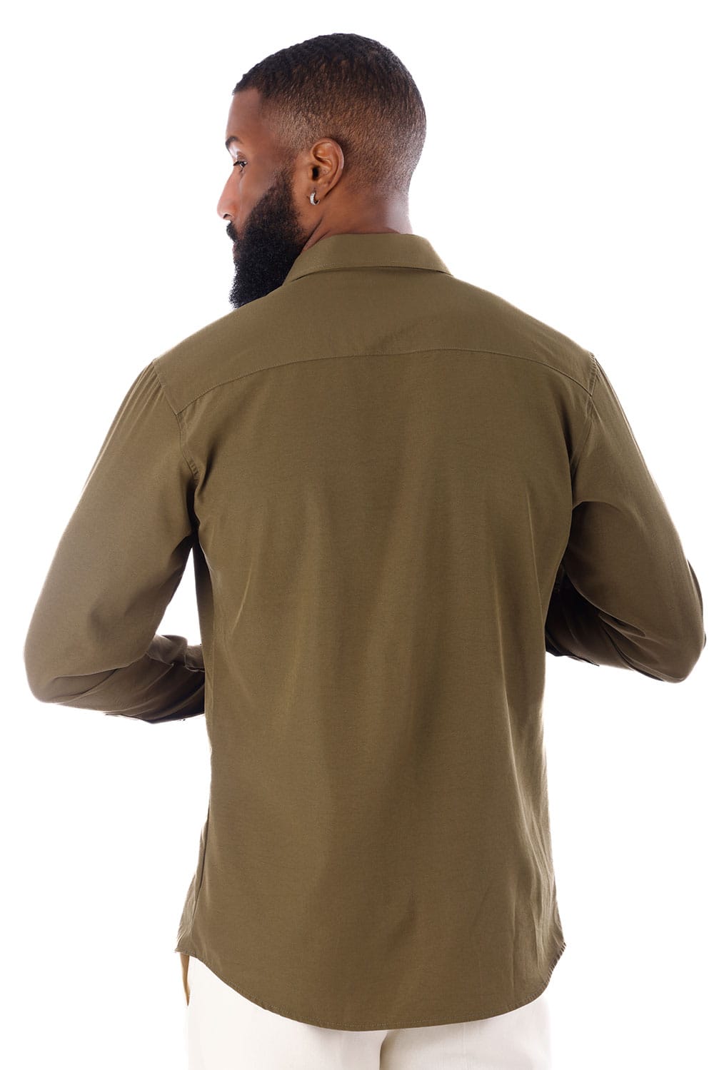BARABAS Men's Solid Color Casual Button Down Long Sleeve Shirt 4B33 #Color_Khaki