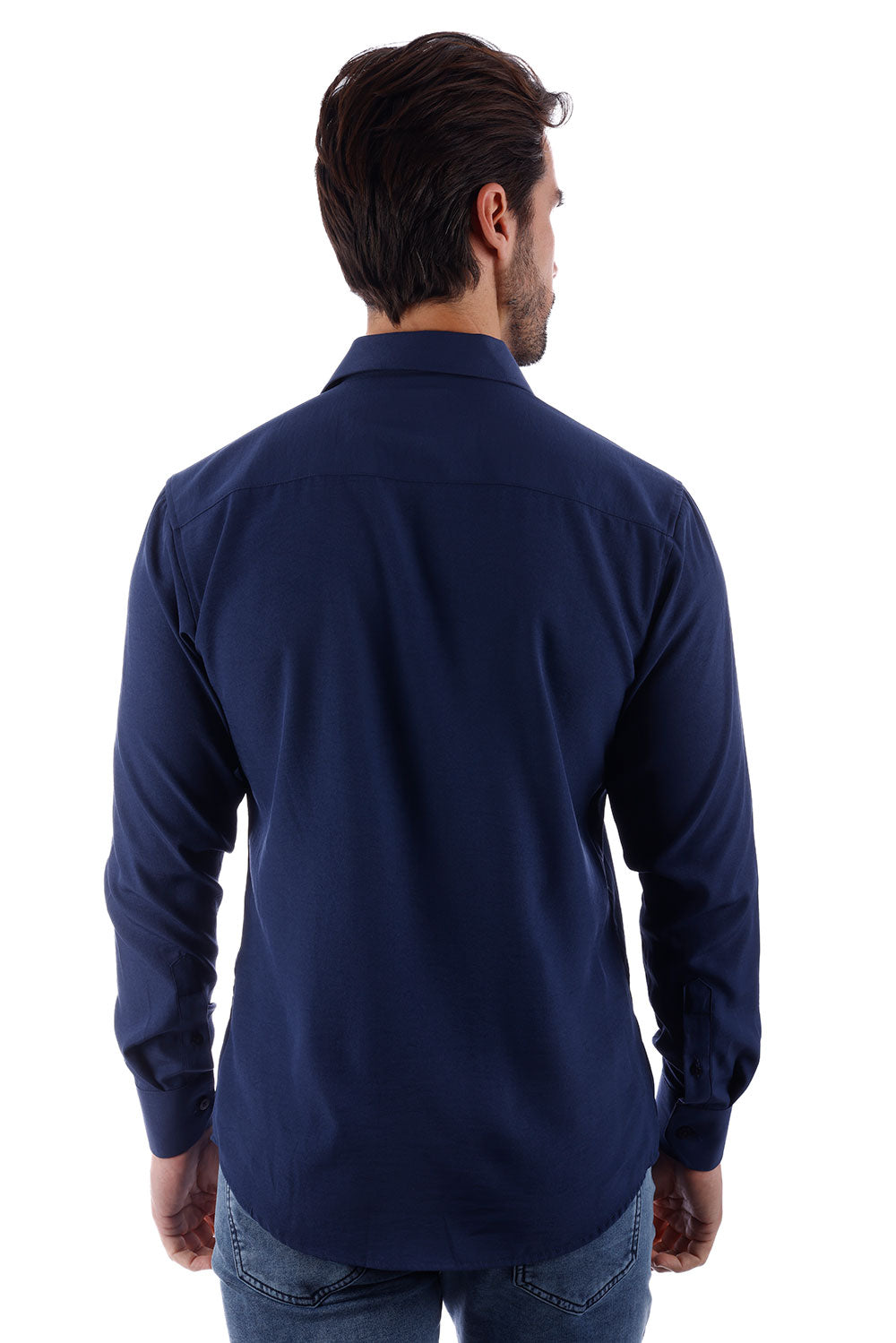 BARABAS Men's Solid Color Casual Button Down Long Sleeve Shirt 4B33 Navy