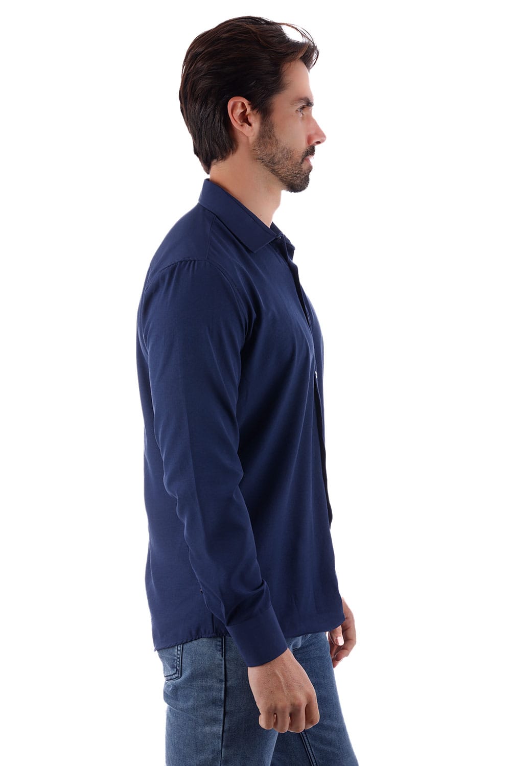 BARABAS Men's Solid Color Casual Button Down Long Sleeve Shirt 4B33 #Color_Navy