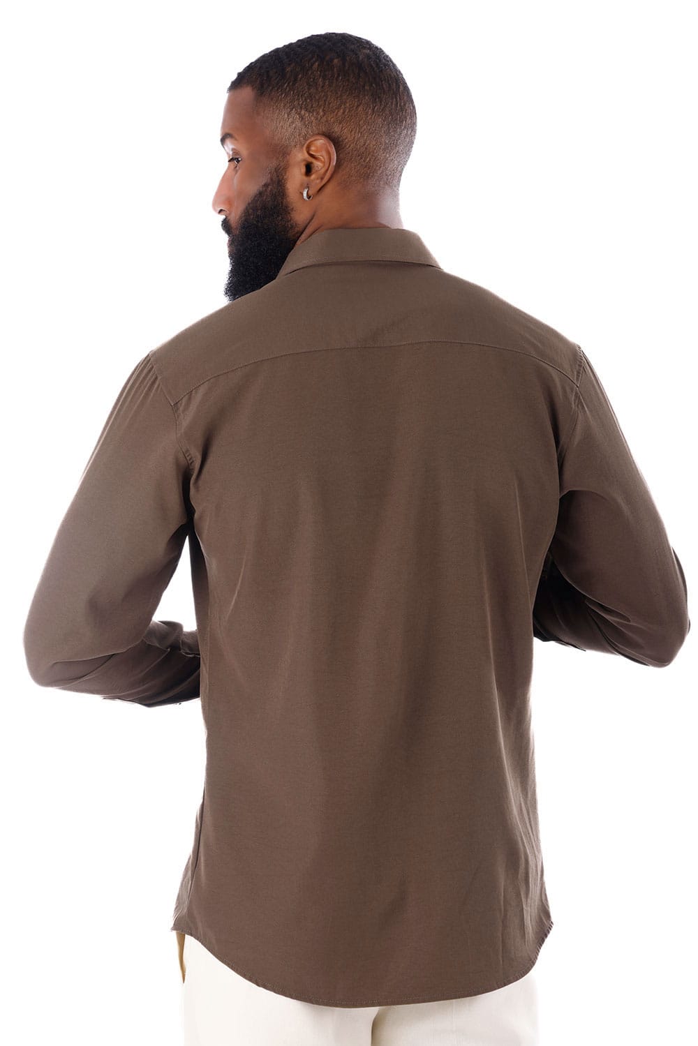 BARABAS Men's Solid Color Casual Button Down Long Sleeve Shirt 4B33 #Color_Nutshell