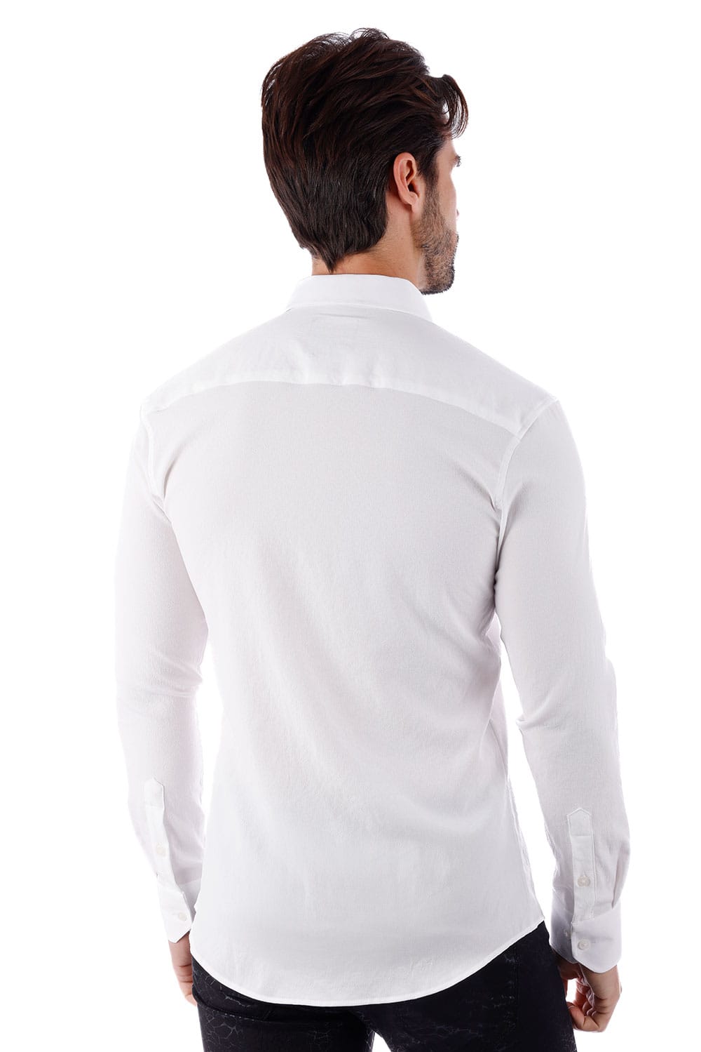 BARABAS Men's Solid Color Casual Button Down Long Sleeve Shirt 4B33 #Color_White