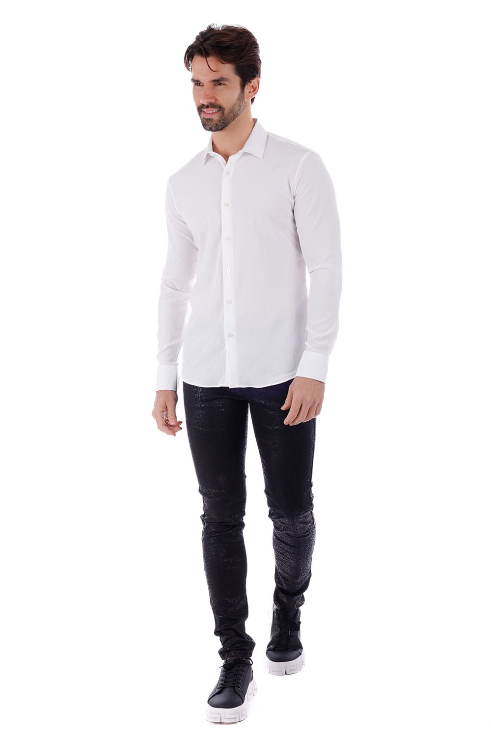 BARABAS Men's Solid Color Casual Button Down Long Sleeve Shirt 4B33 #Color_White