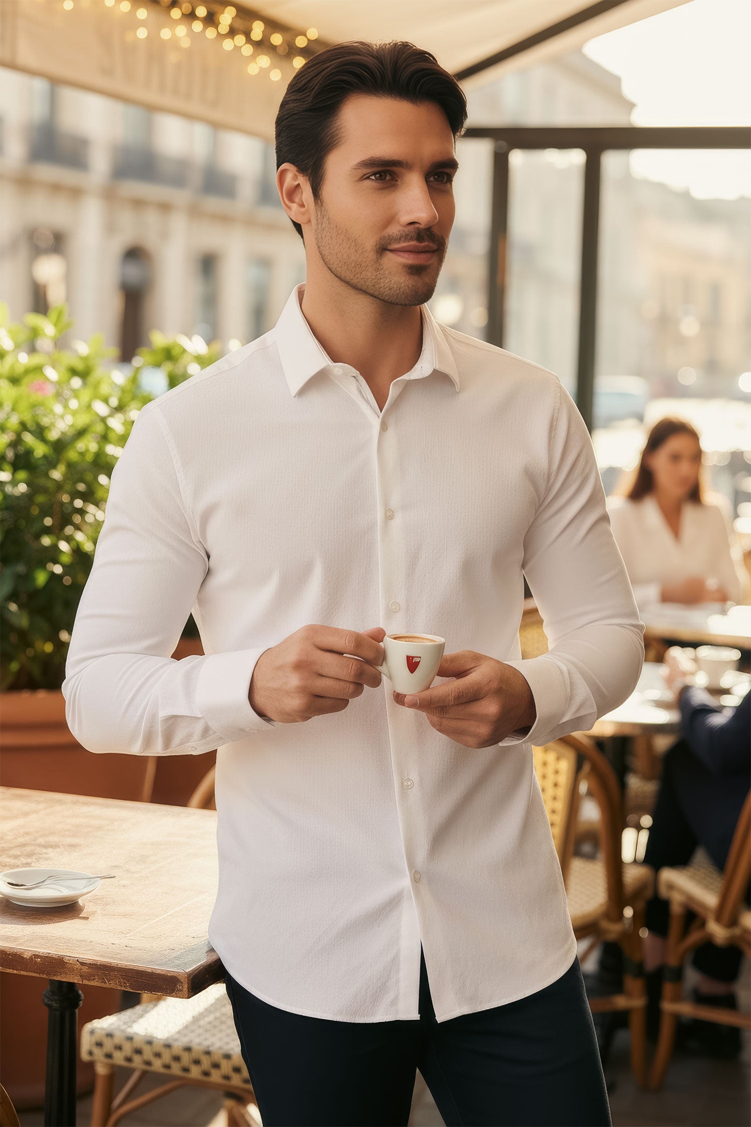 BARABAS Men's Solid Color Casual Button Down Long Sleeve Shirt 4B33 White