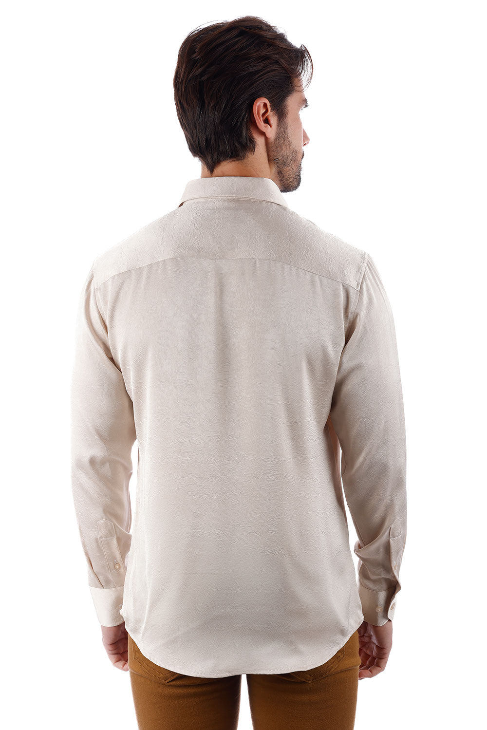 BARABAS Men's Textured Stretch Button Down Long Sleeve Shirt 4B34 Beige