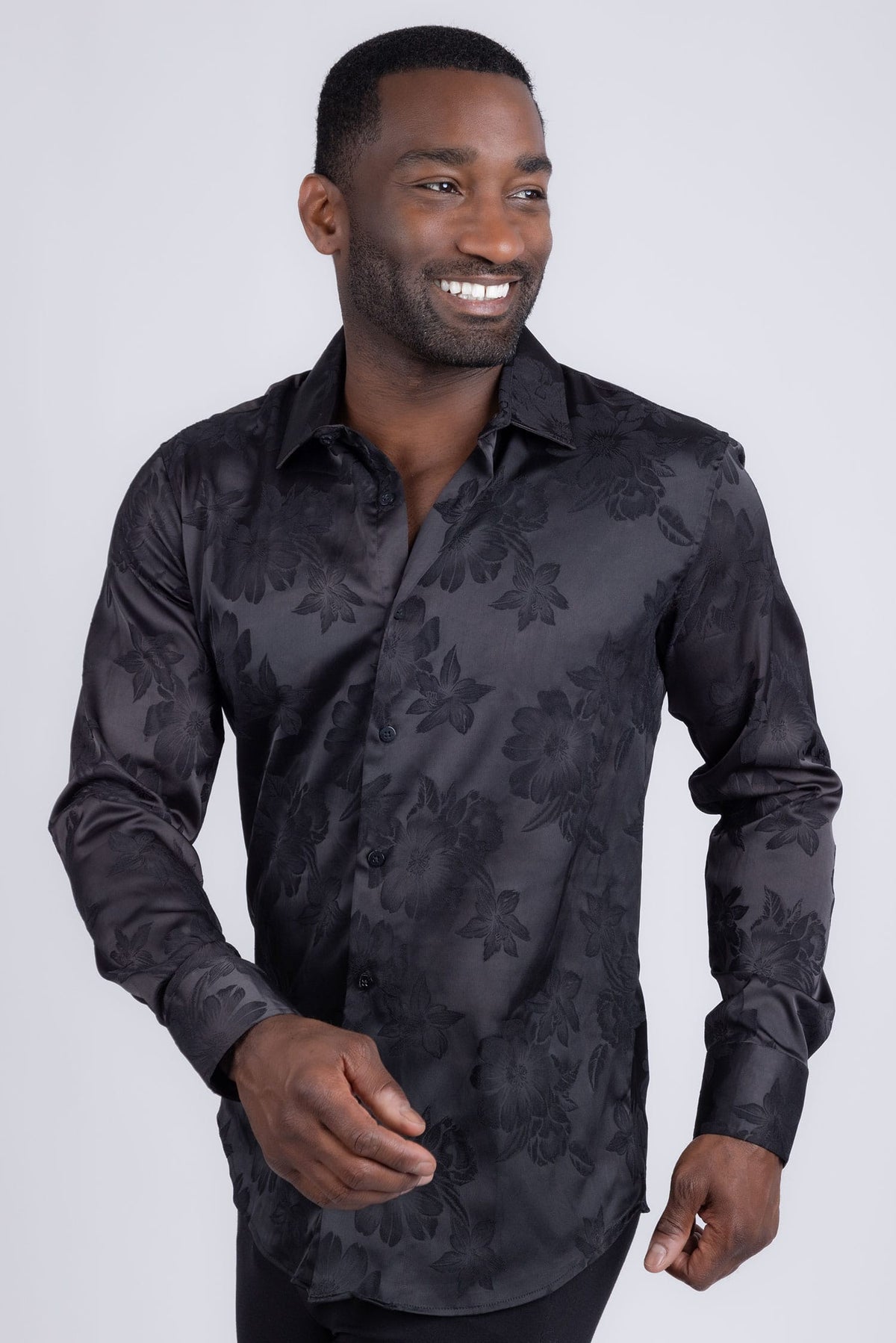 BARABAS Men's Floral Stretch Button Down Long Sleeve Shirt 4B36 #Color_Black