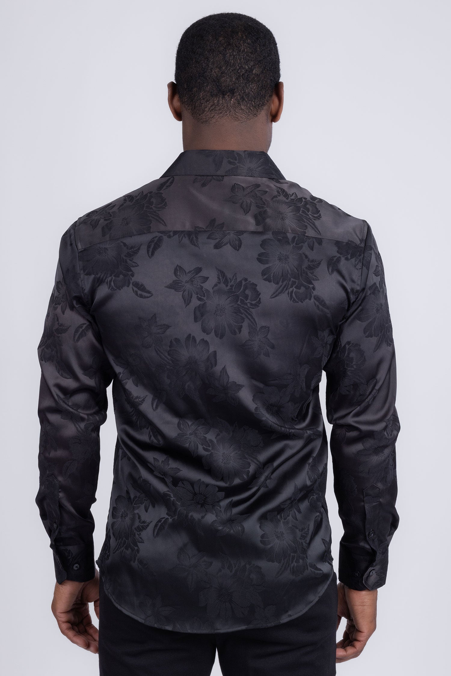 BARABAS Men's Floral Stretch Button Down Long Sleeve Shirt 4B36 Black