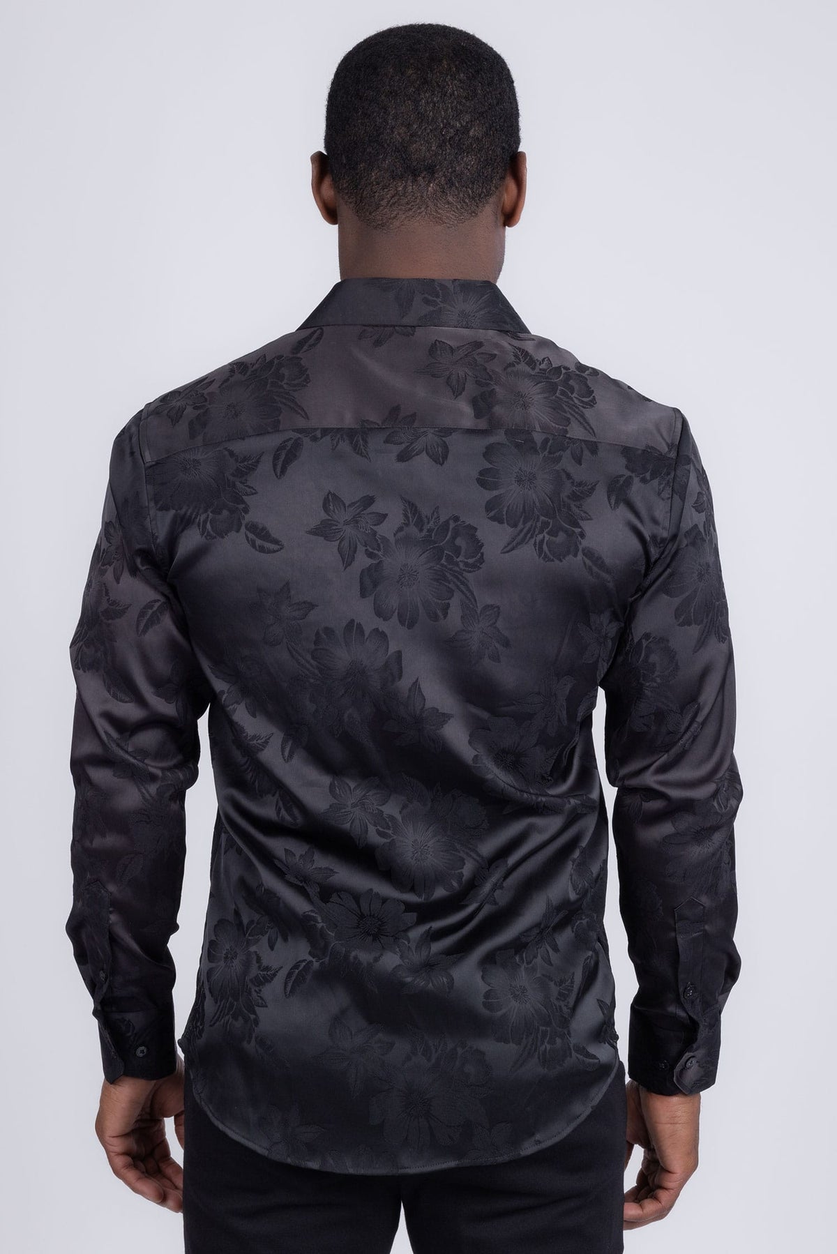 BARABAS Men's Floral Stretch Button Down Long Sleeve Shirt 4B36 #Color_Black
