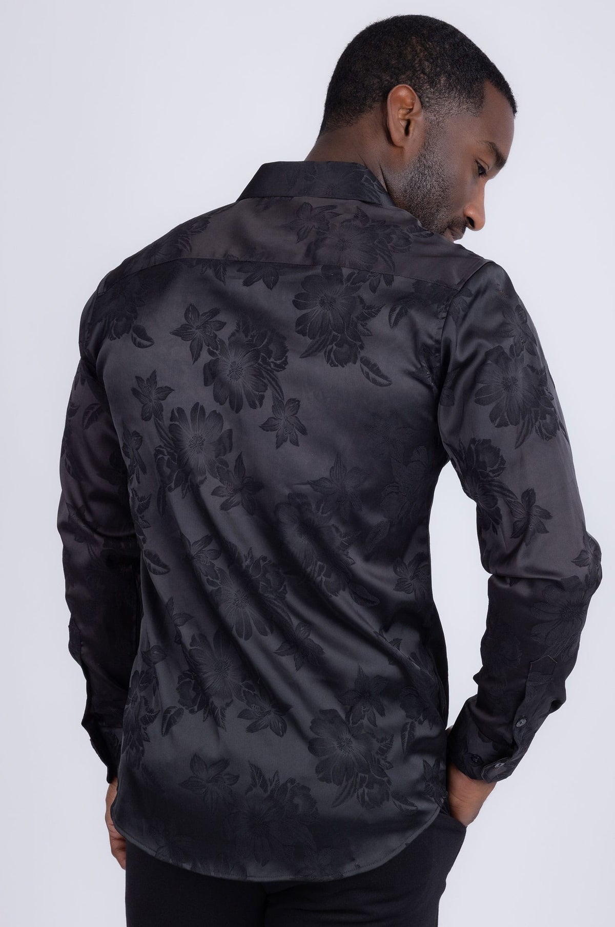 BARABAS Men's Floral Stretch Button Down Long Sleeve Shirt 4B36 #Color_Black