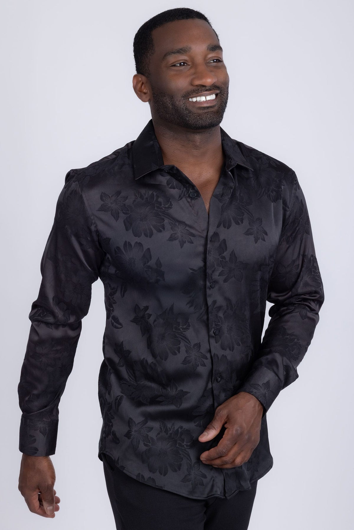 BARABAS Men's Floral Stretch Button Down Long Sleeve Shirt 4B36 #Color_Black