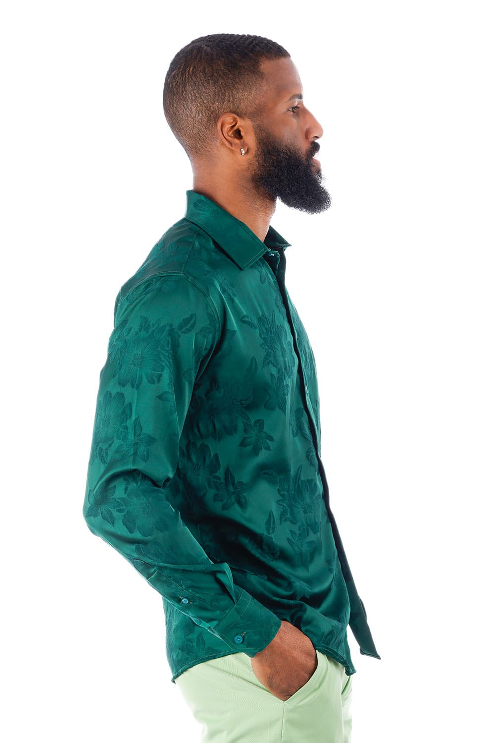 BARABAS Men's Floral Stretch Button Down Long Sleeve Shirt 4B36 #Color_Green