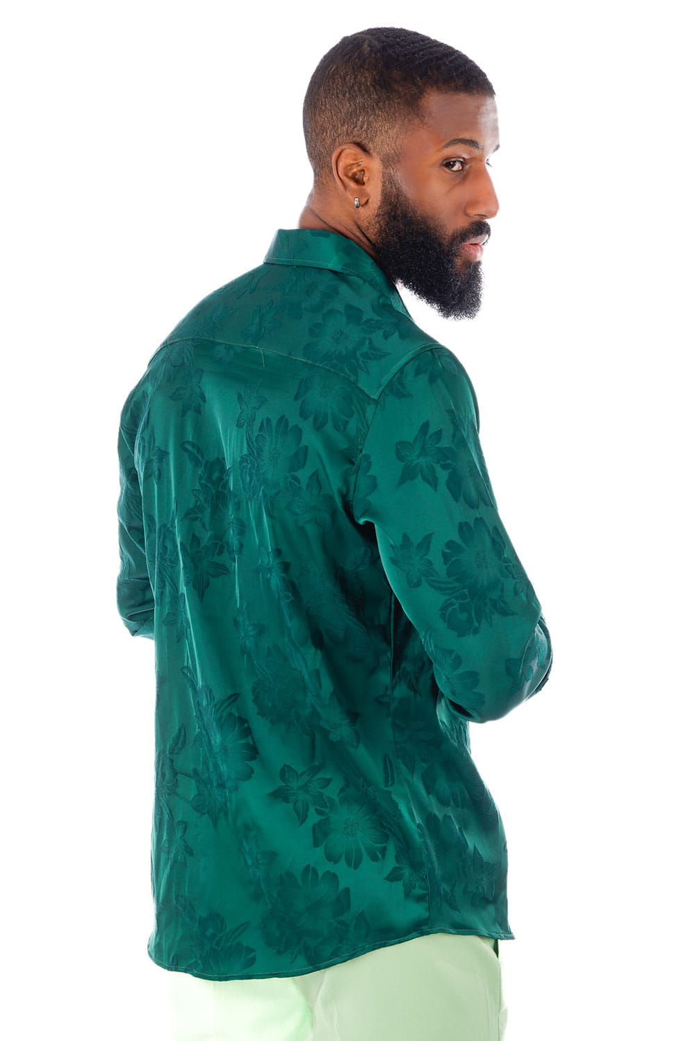 BARABAS Men's Floral Stretch Button Down Long Sleeve Shirt 4B36 #Color_Green