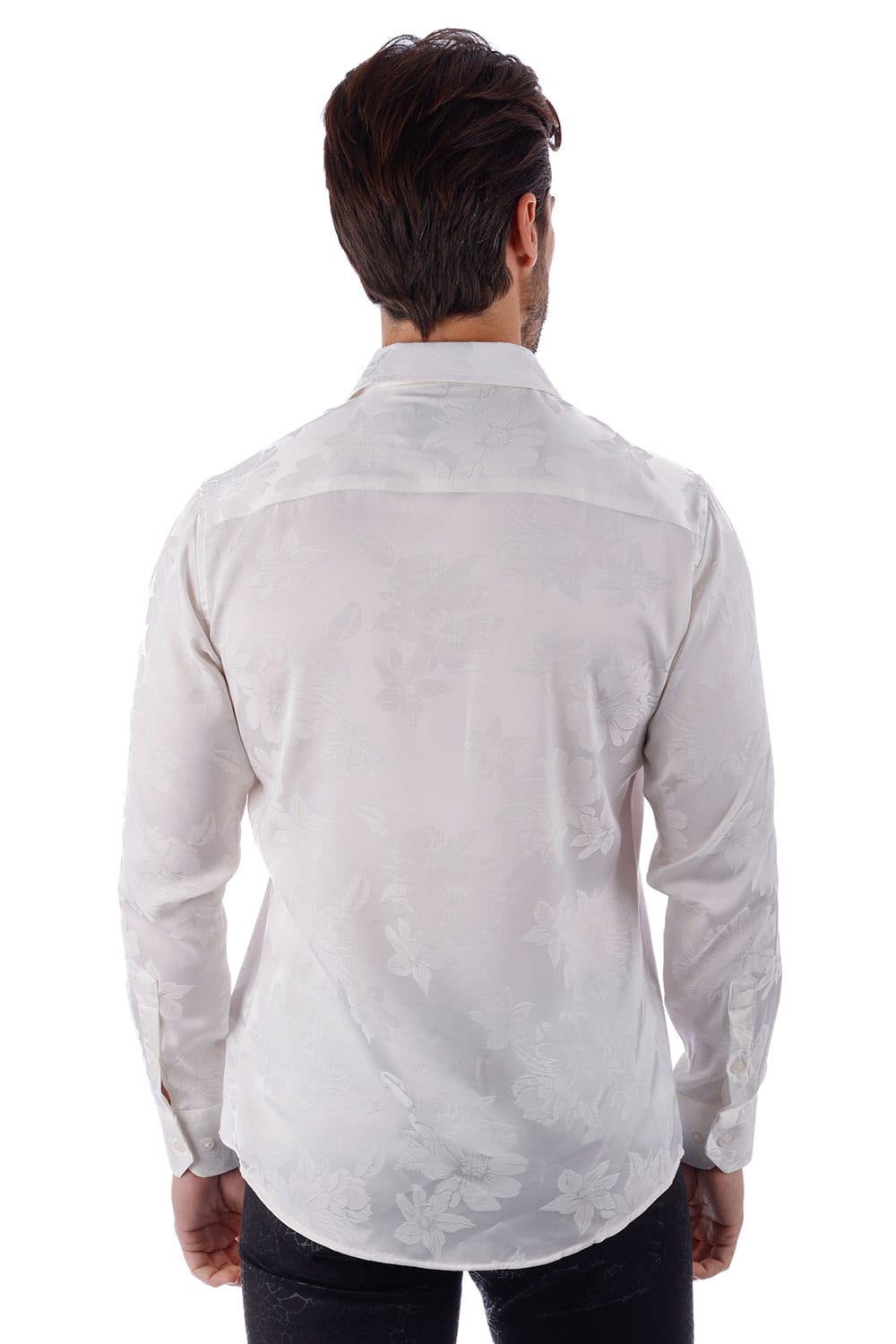 BARABAS Men's Floral Stretch Button Down Long Sleeve Shirt 4B36 #Color_White