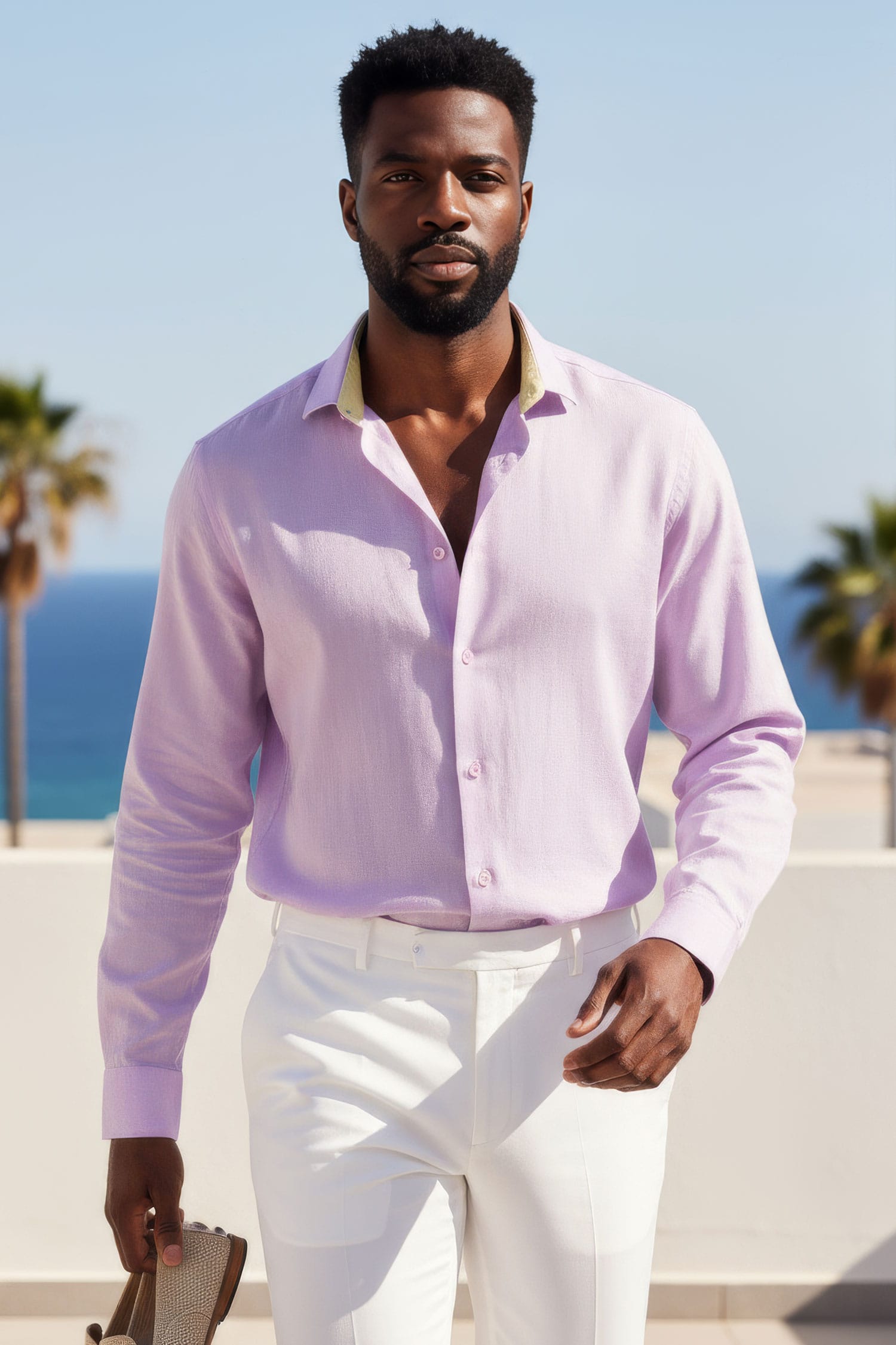 BARABAS Men's Linen Lightweight Button Down Long Sleeve Shirt 4B37 Lavender