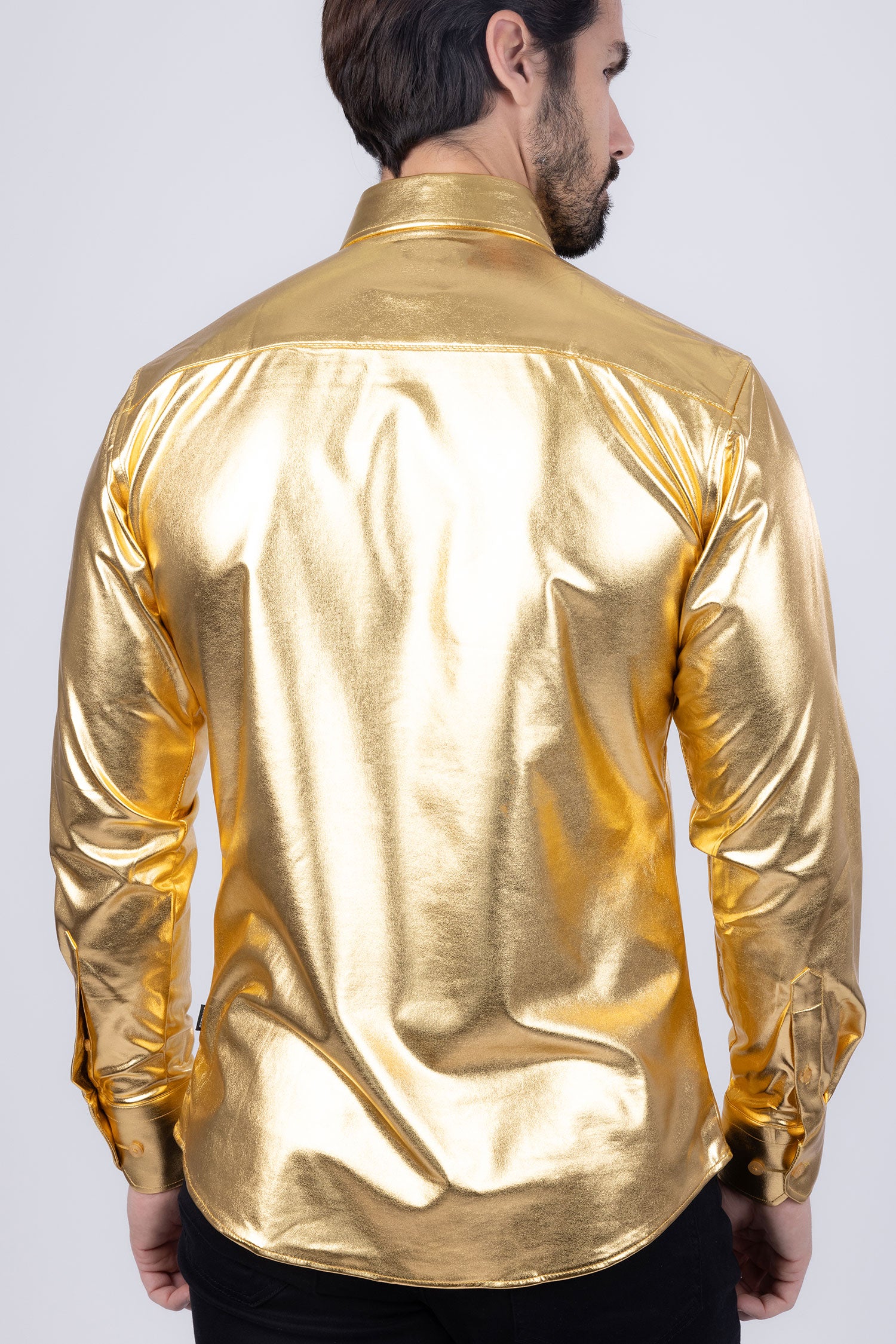 BARABAS Men's Metallic Button Down Long Sleeve Shiny Shirt 4B38 Gold