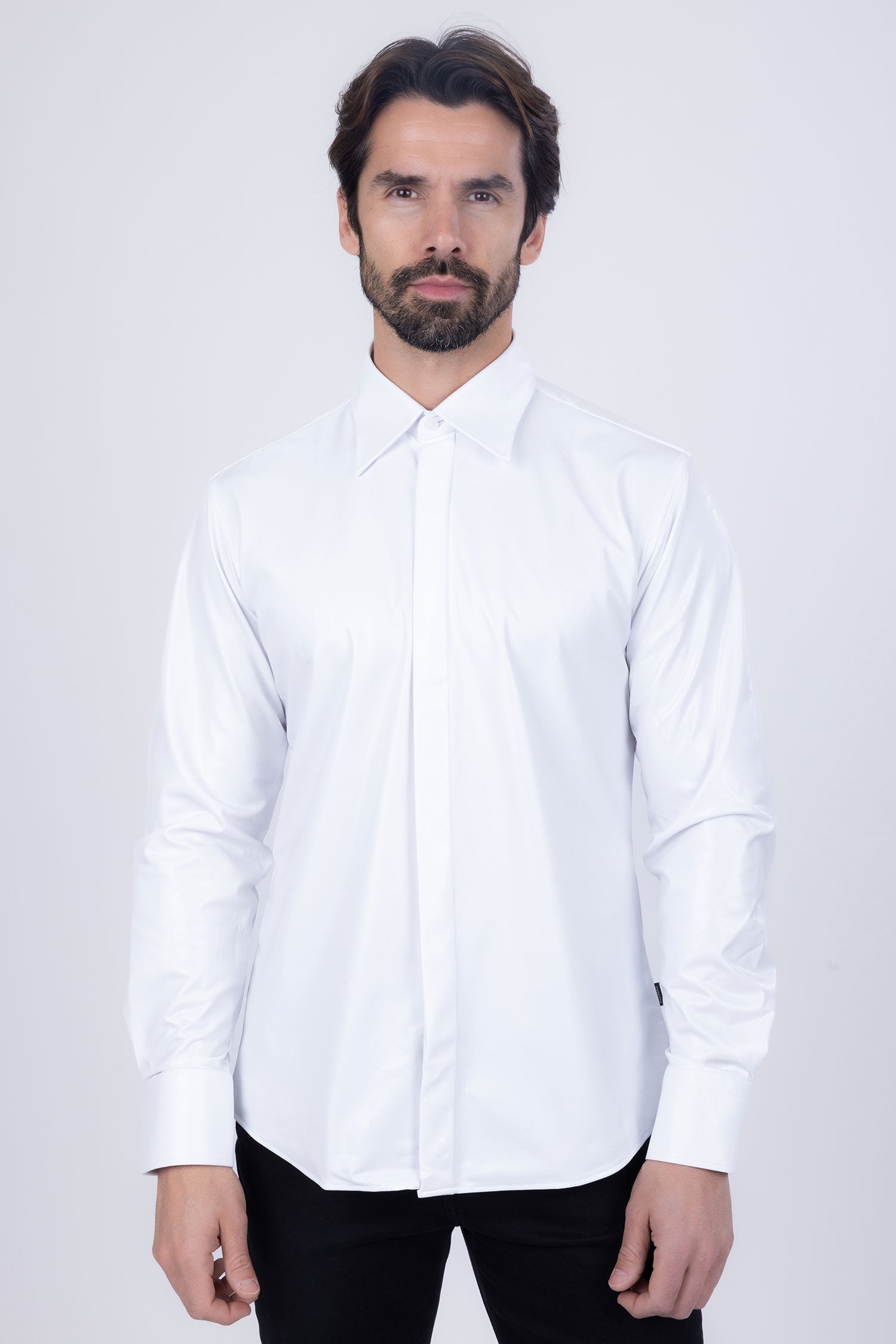 BARABAS Men's Metallic Button Down Long Sleeve Shiny Shirt 4B38 White