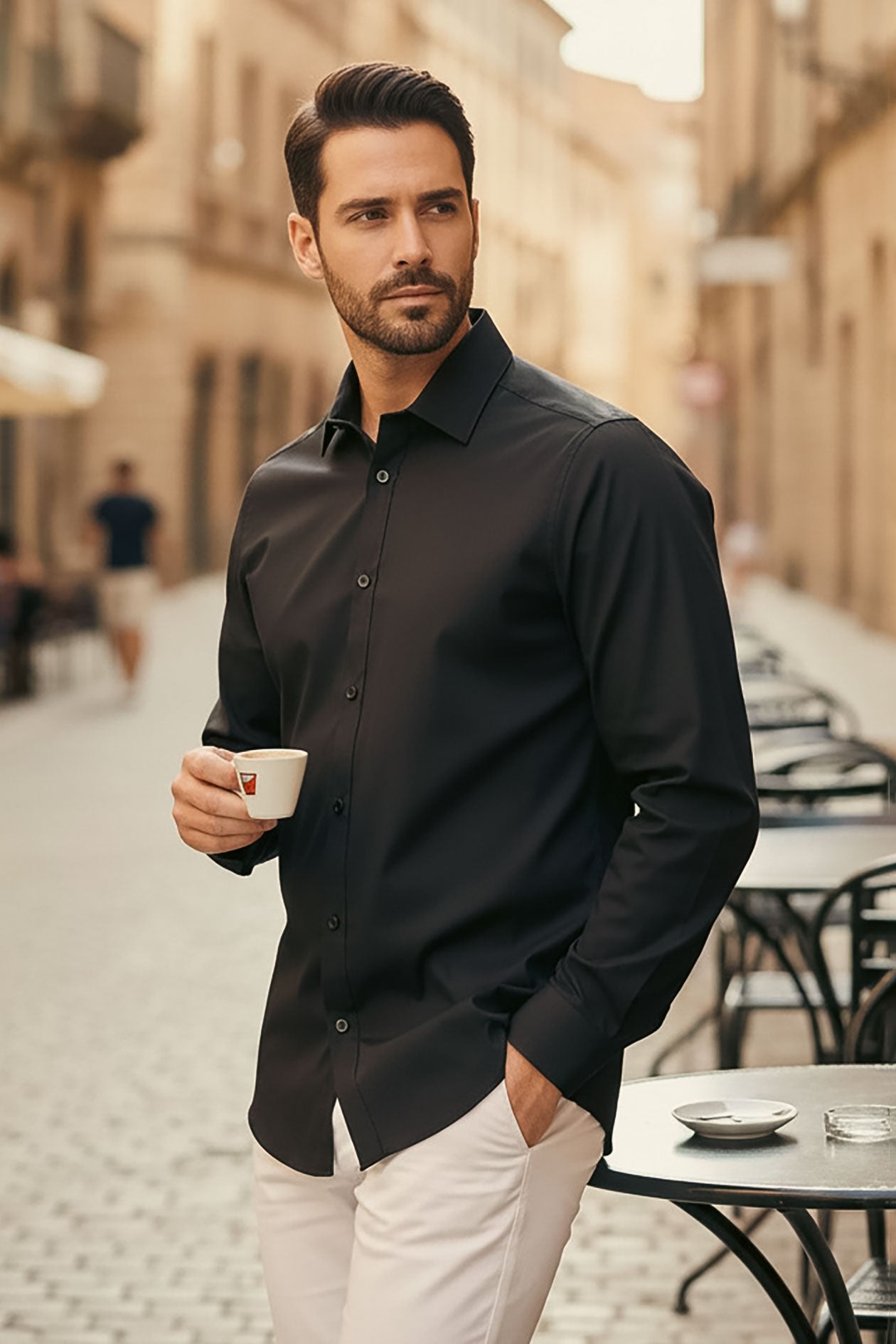 BARABAS Men's Solid Color Button Down Long Sleeve Shirt 4B410 Black