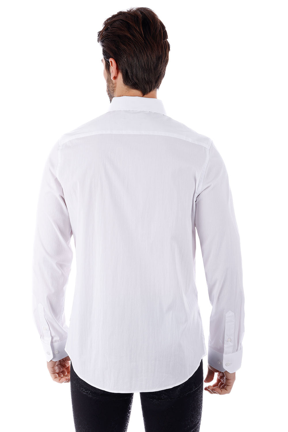 BARABAS Men's Solid Color Button Down Long Sleeve Shirt 4B410 White