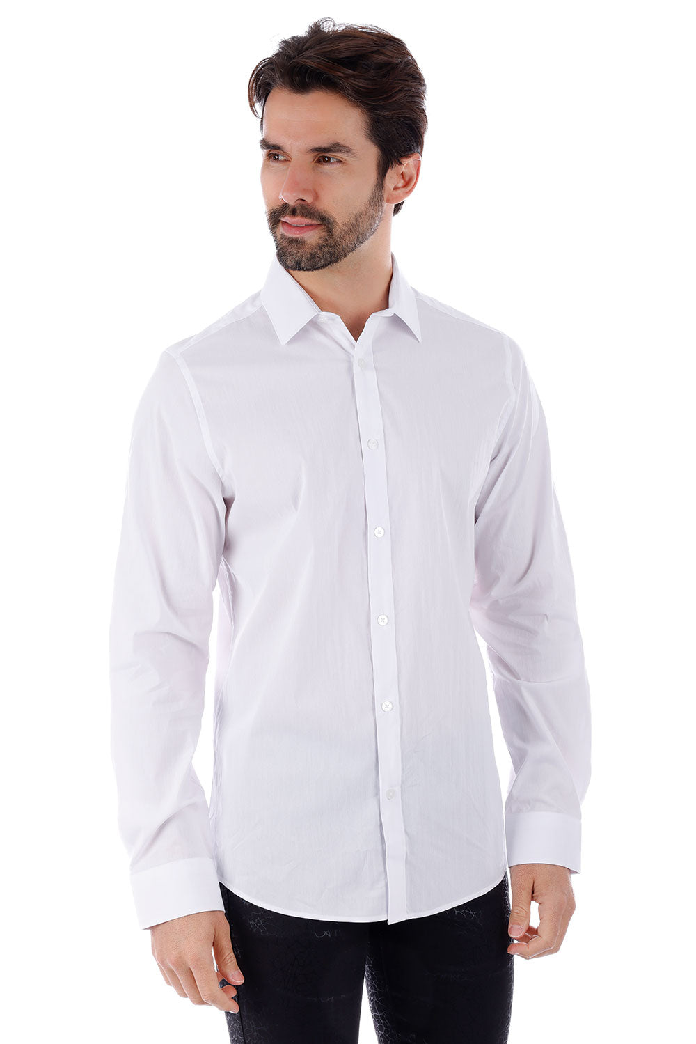 BARABAS Men's Solid Color Button Down Long Sleeve Shirt 4B410 White