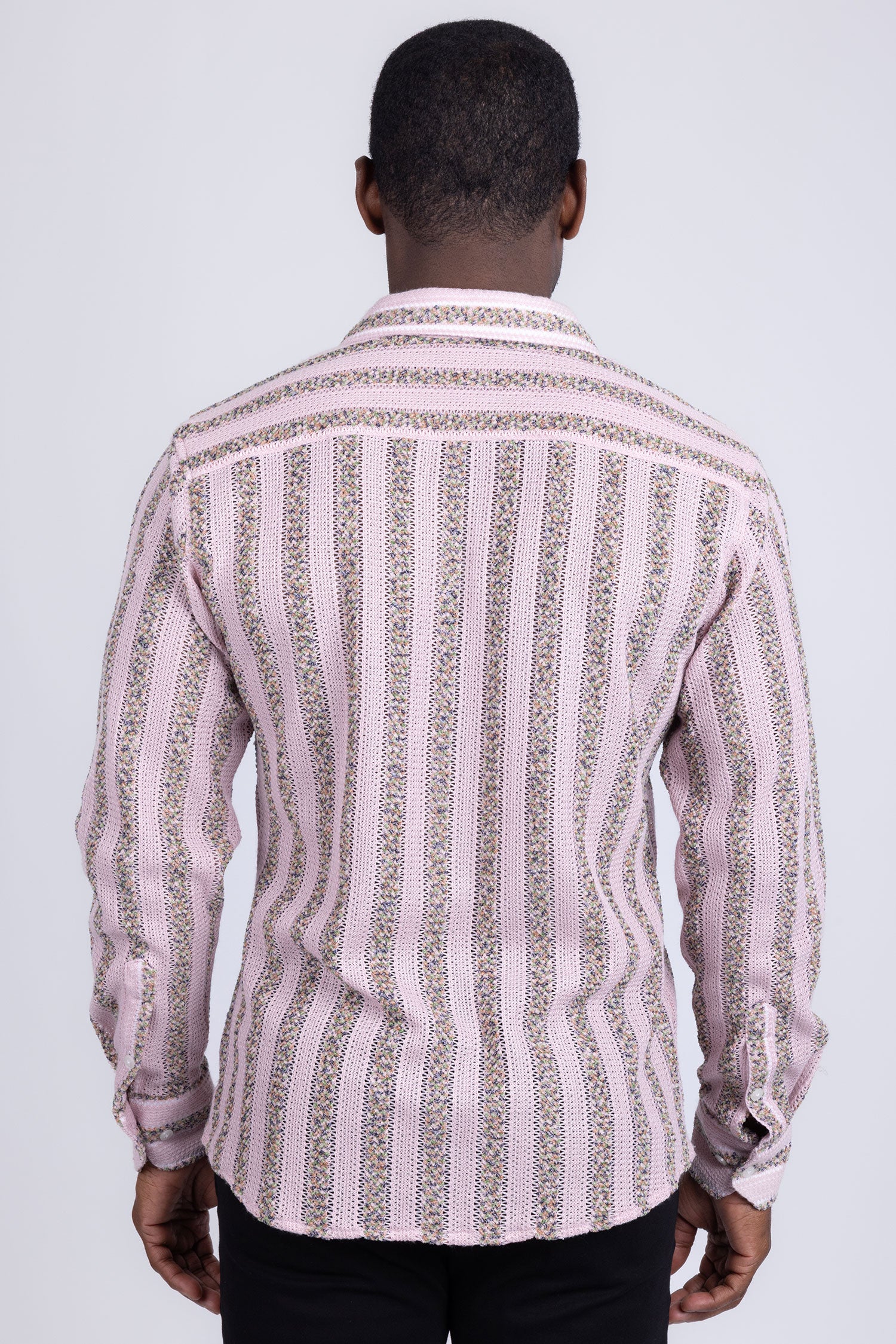 BARABAS Men's Knitted Fabric Button Down Long Sleeve Shirt 4B42 Pink