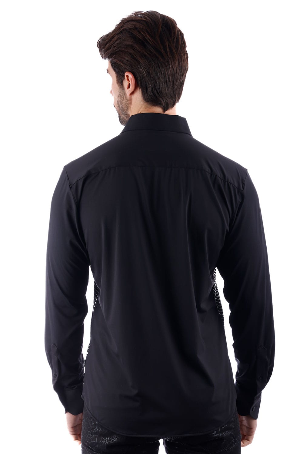 BARABAS Men's Polka Dot Linear Geometric Long Sleeve Shirt 4B43 Black