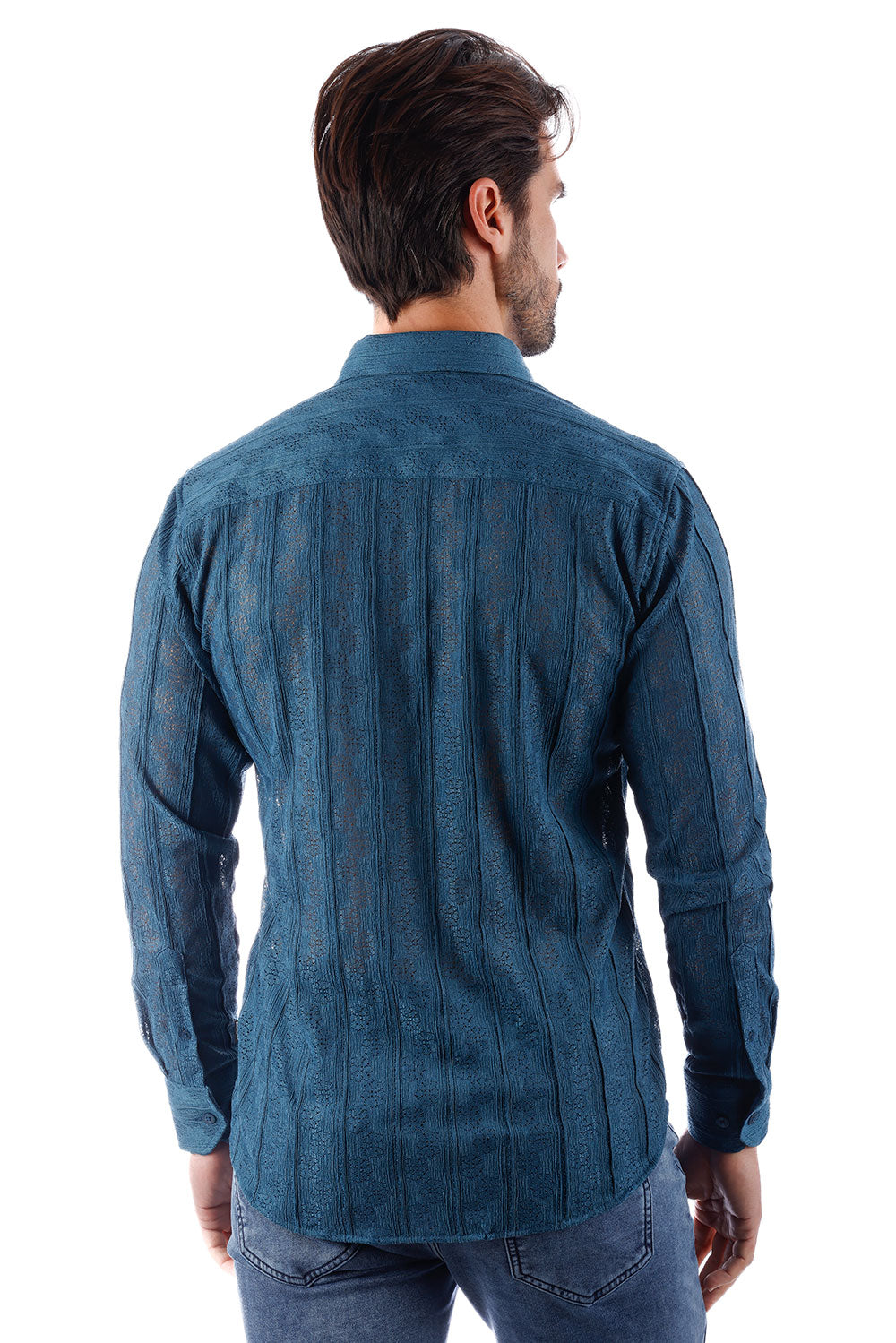 BARABAS Men's Floral Knitted Button Down Long Sleeve Shirt 4B44 Blue