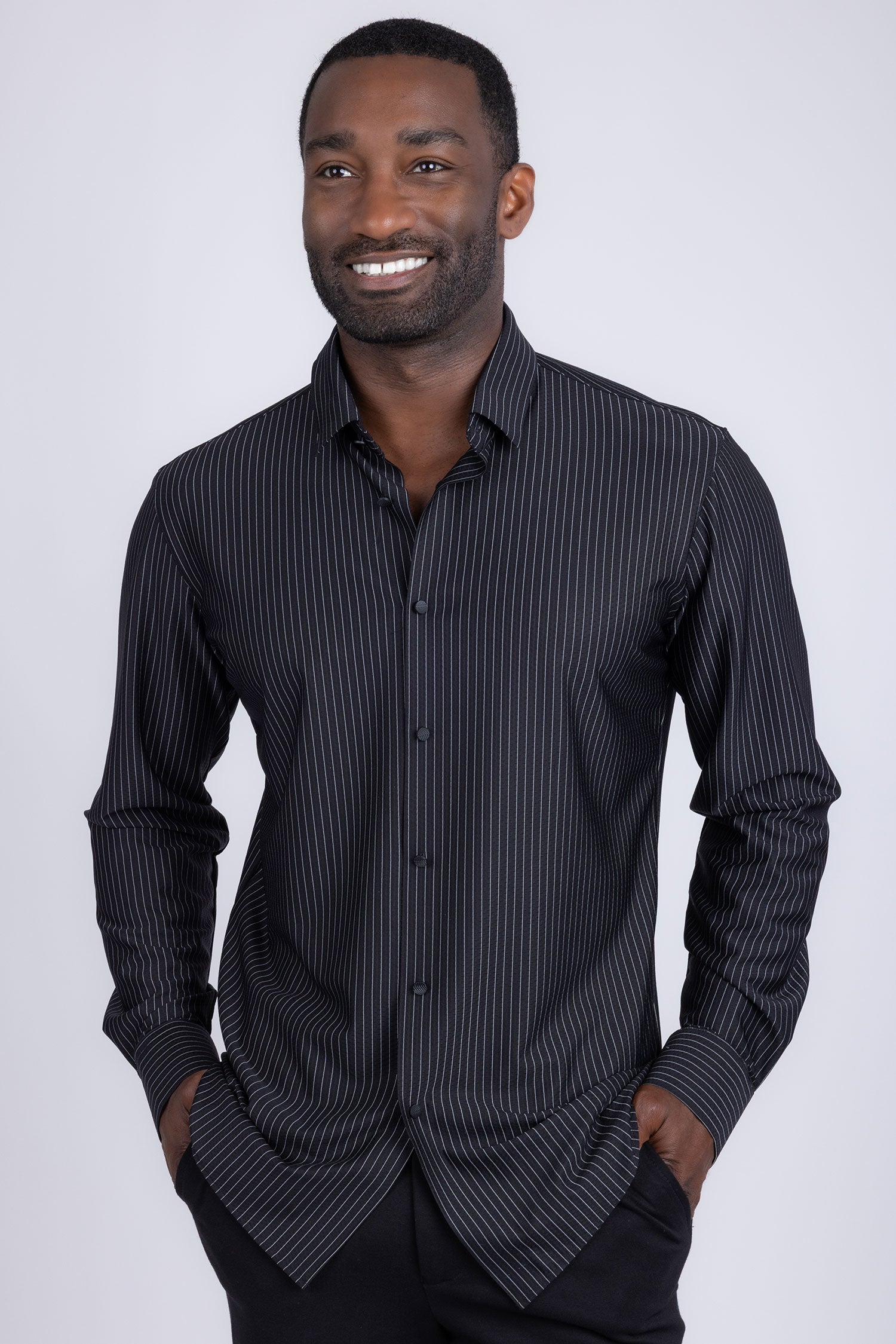 Barabas Men's Striped Stretchable Button Down Long Sleeve Shirts 4B62 Black White