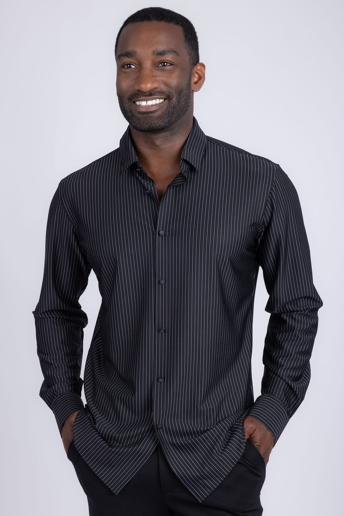 Barabas Men's Striped Stretchable Button Down Long Sleeve Shirts 4B62 Black White
