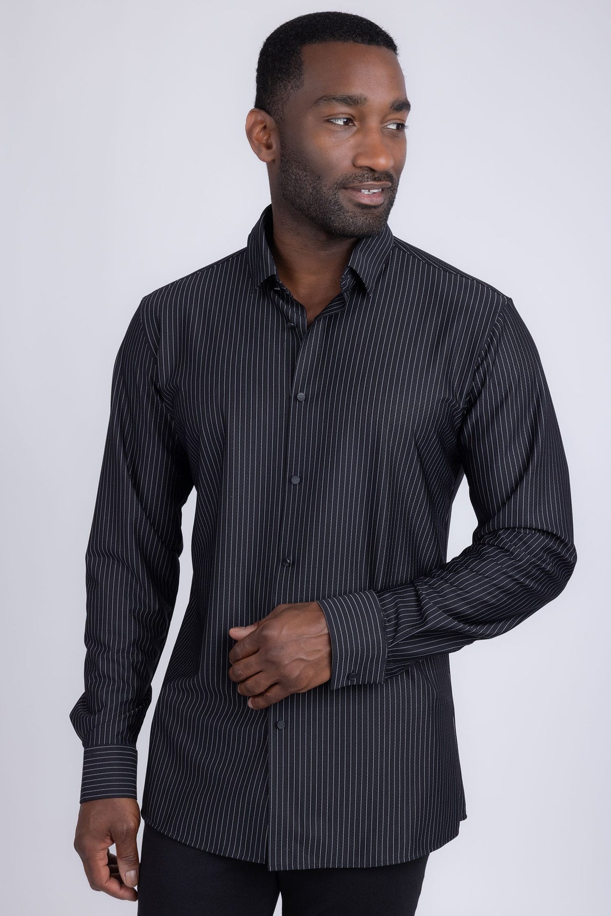 Barabas Men's Striped Stretchable Button Down Long Sleeve Shirts 4B62 Black White