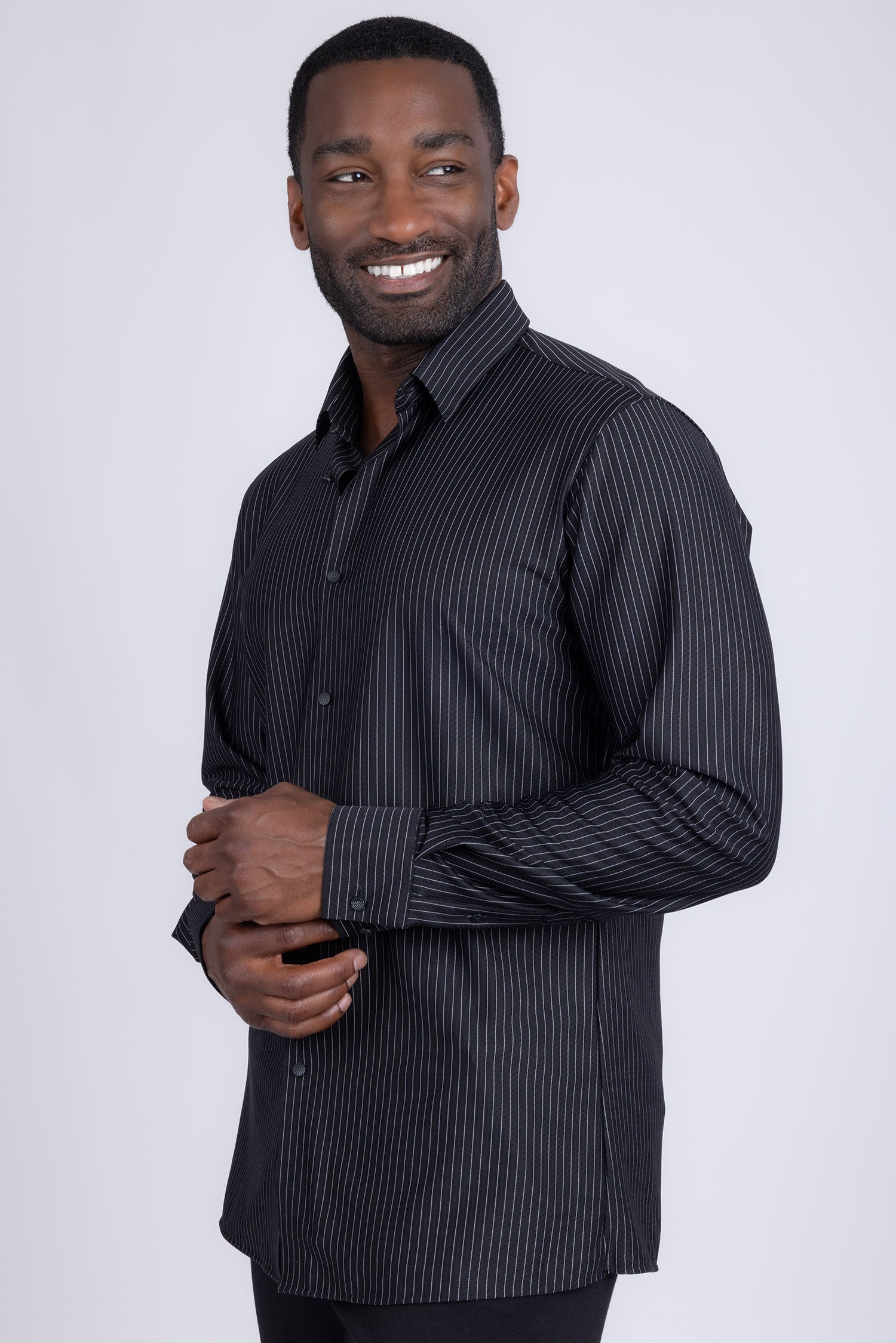 Barabas Men's Striped Stretchable Button Down Long Sleeve Shirts 4B62 Black White