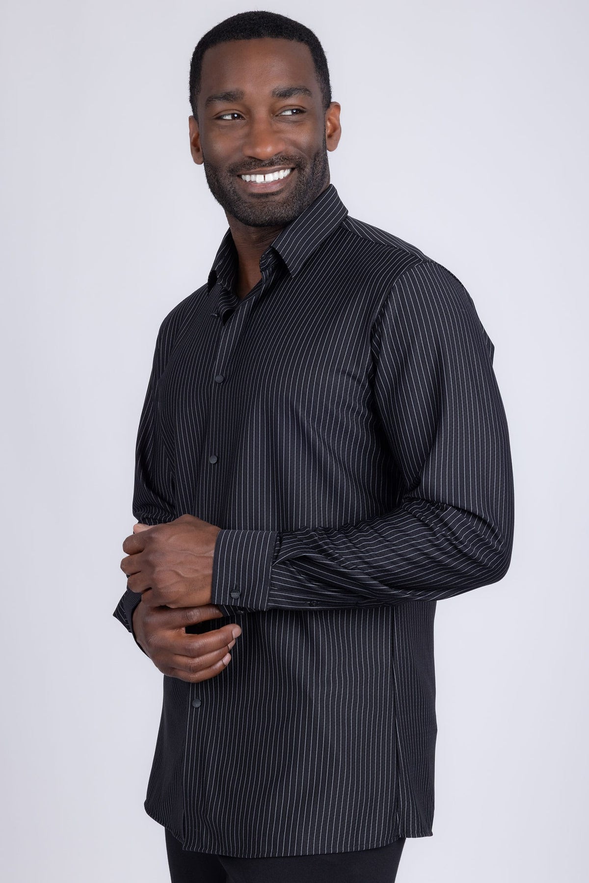 Barabas Men's Striped Stretchable Button Down Long Sleeve Shirts 4B62 Black White