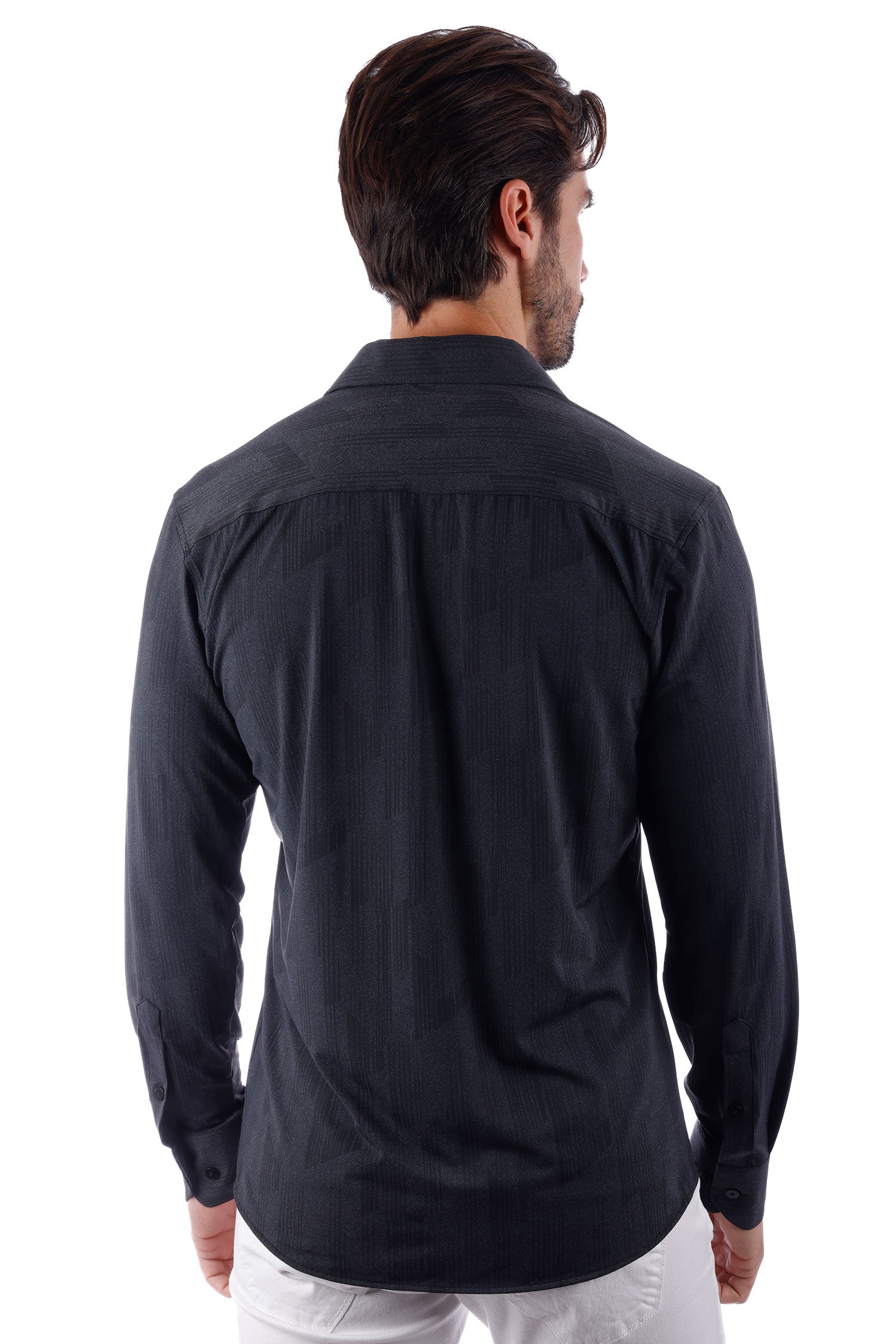 Barabas Men's Geometric Linear Button Down Long Sleeve Shirts 4B66 Black