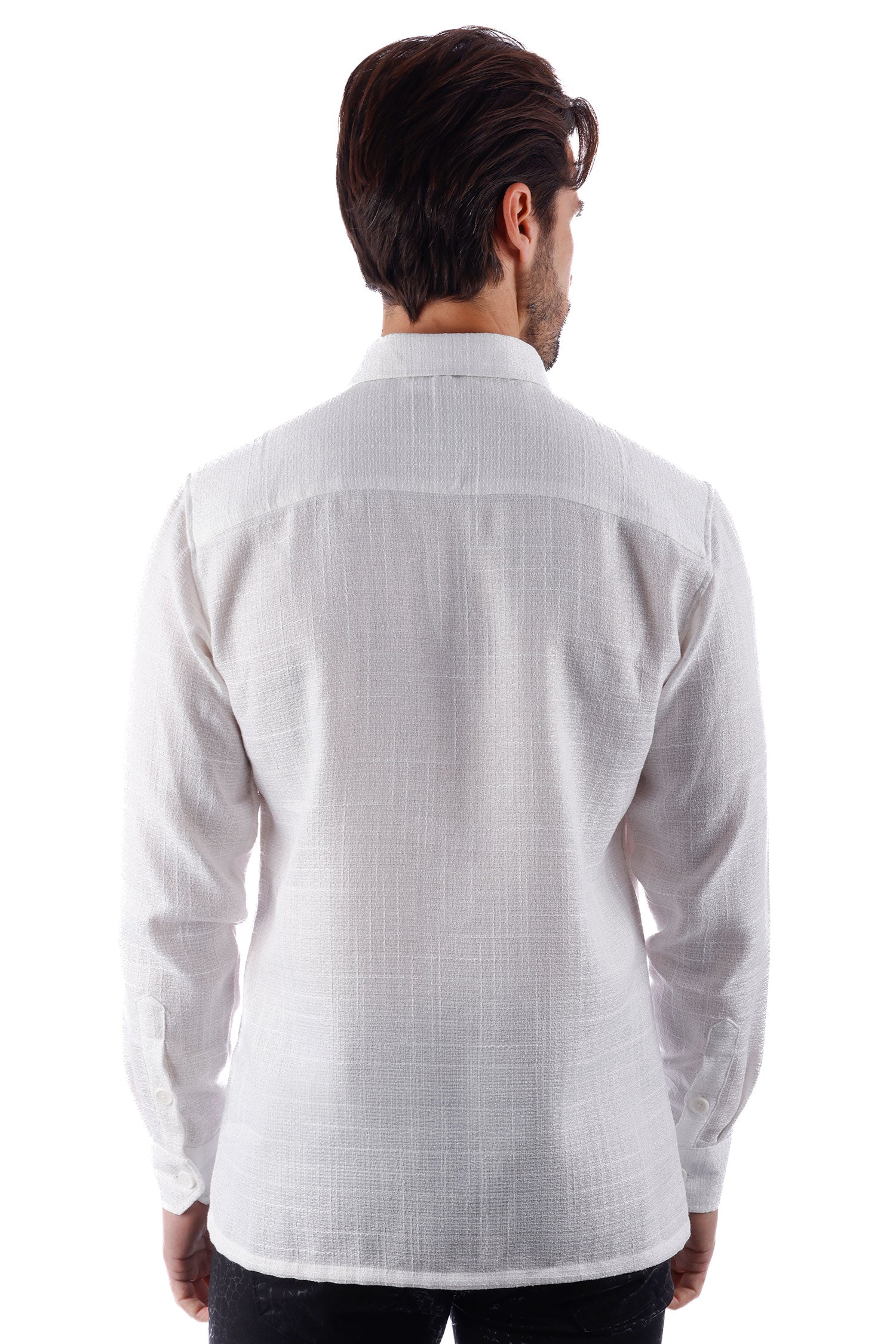 Barabas Men's Stretchy See-through Wool Long Sleeve Shirts 4B72 White