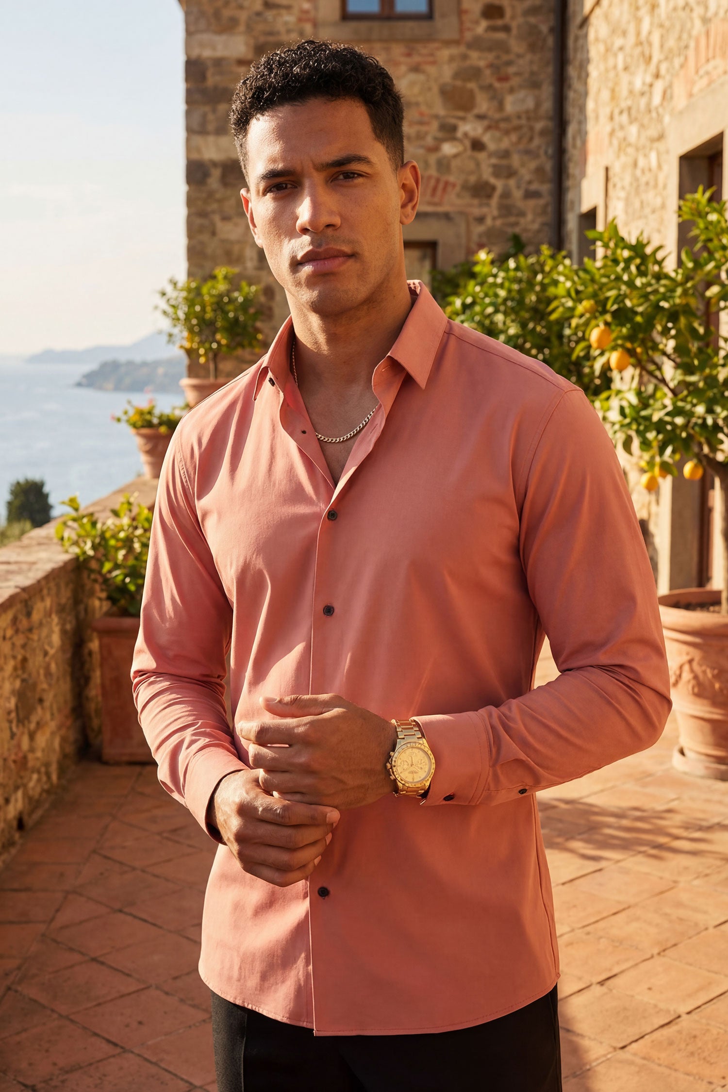 Barabas Men's Strechy Solid Color Button Down Long Sleeve Shirts 4B76 Astro Dust