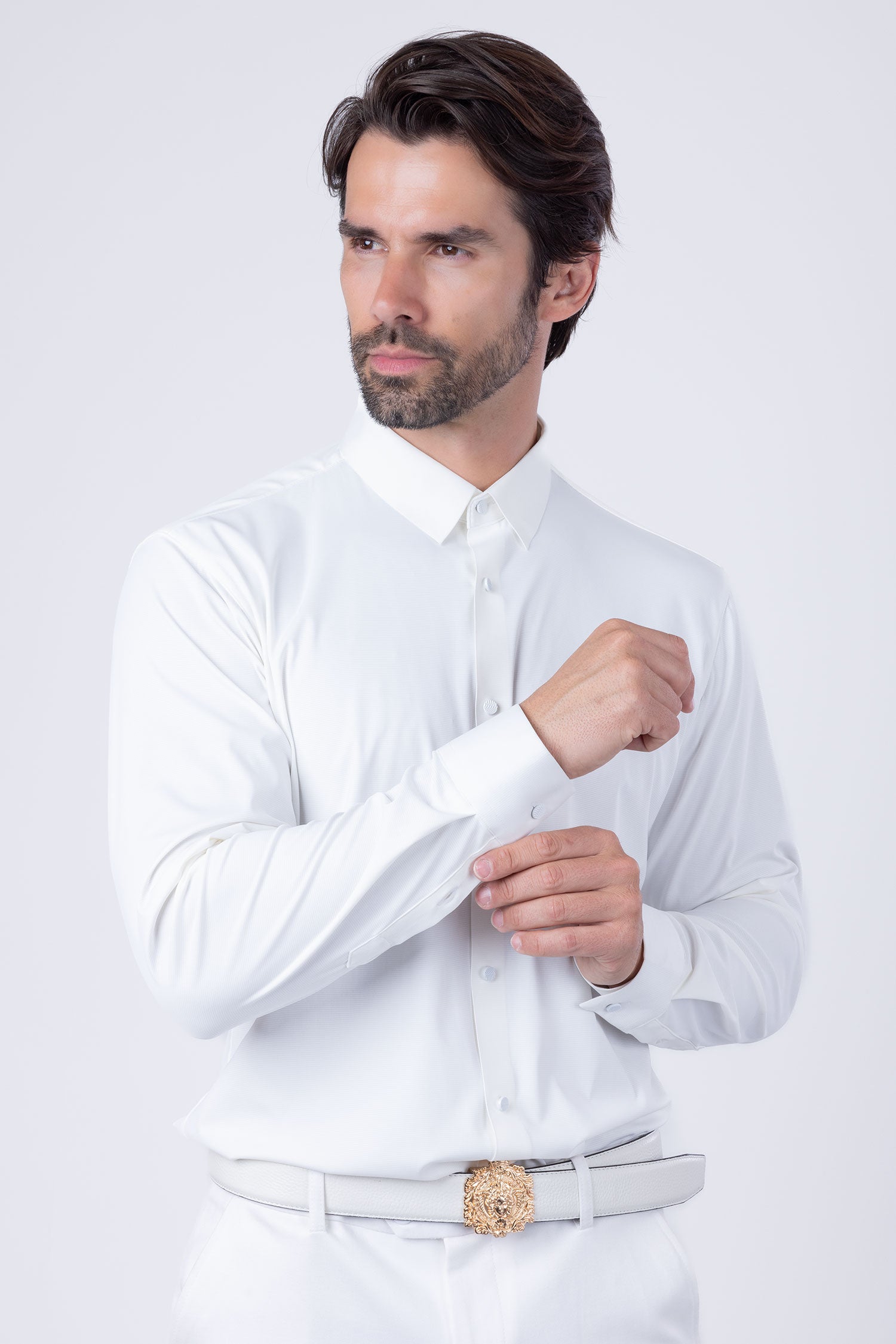 Barabas Men's Strechy Solid Color Button Down Long Sleeve Shirts 4B76 White
