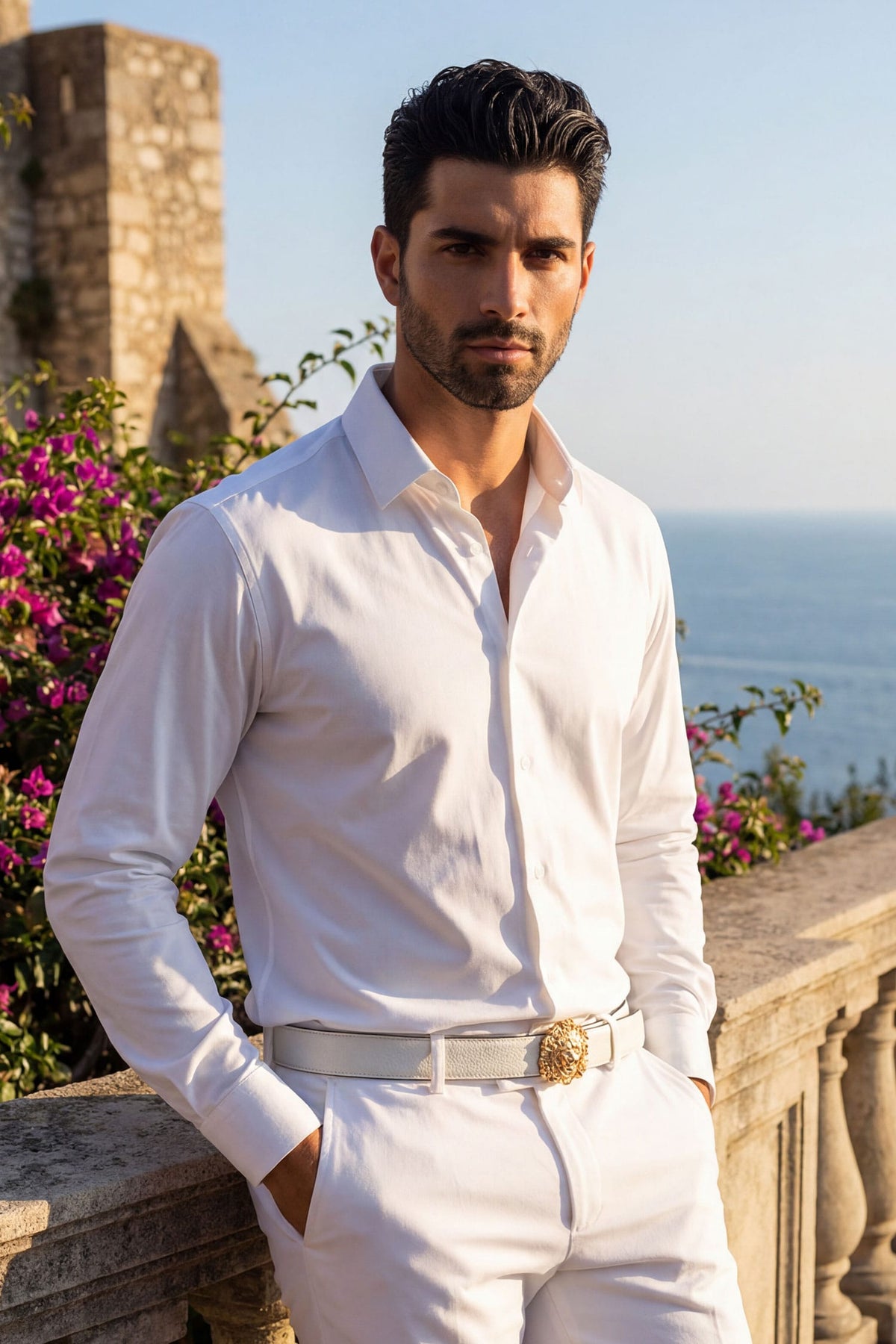 Barabas Men's Strechy Solid Color Button Down Long Sleeve Shirts 4B76 White