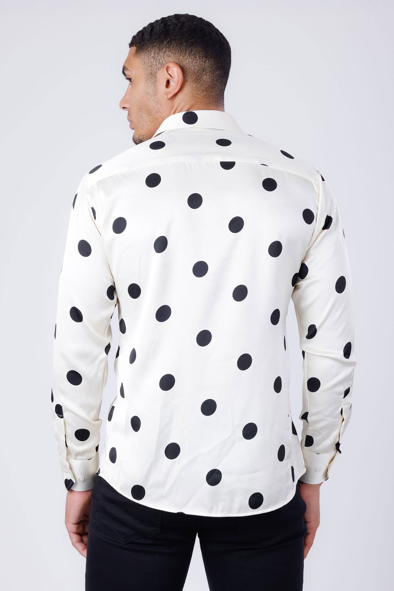 Barabas Men's Polka Dots Silk Feel Shiny Long Sleeve Shirt 4B98 White