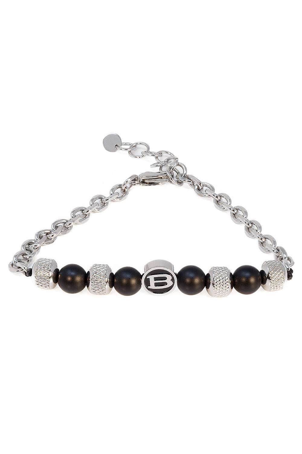 Barabas Unisex Obsidian Beads and Chains Bangles Bracelets 4BB05 Silver Black