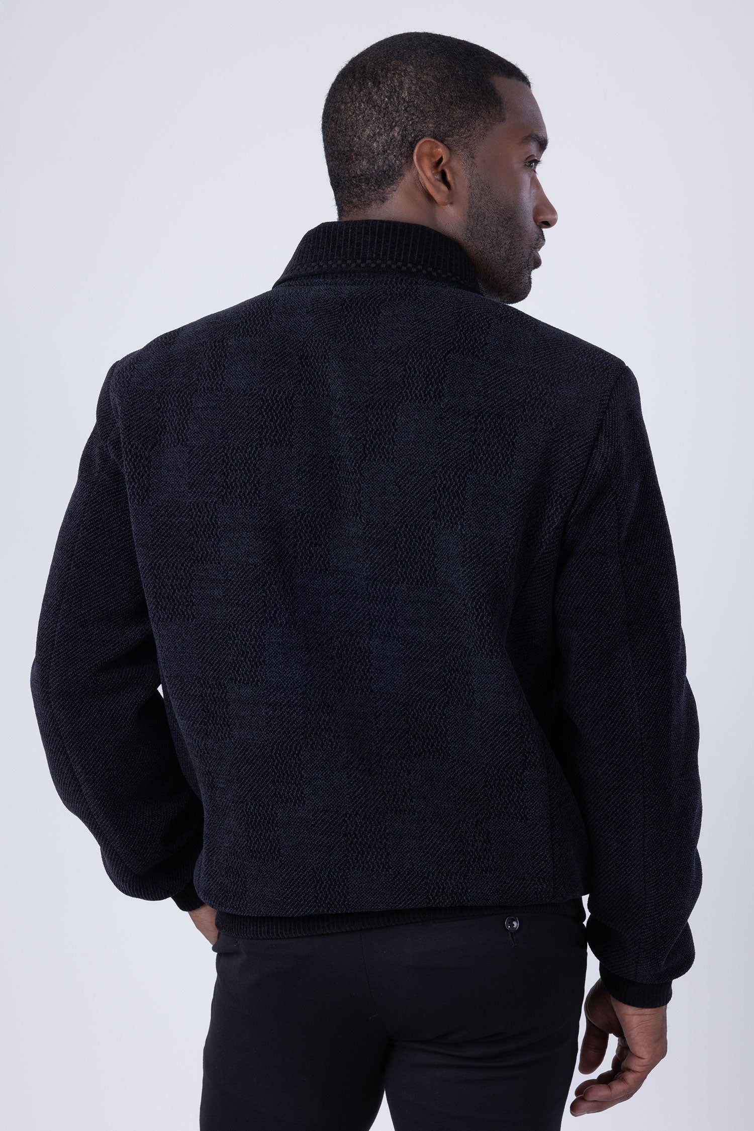 Barabas Men's Weave Pattern Velvet Winter Bomber Jacket 4BH87 Black